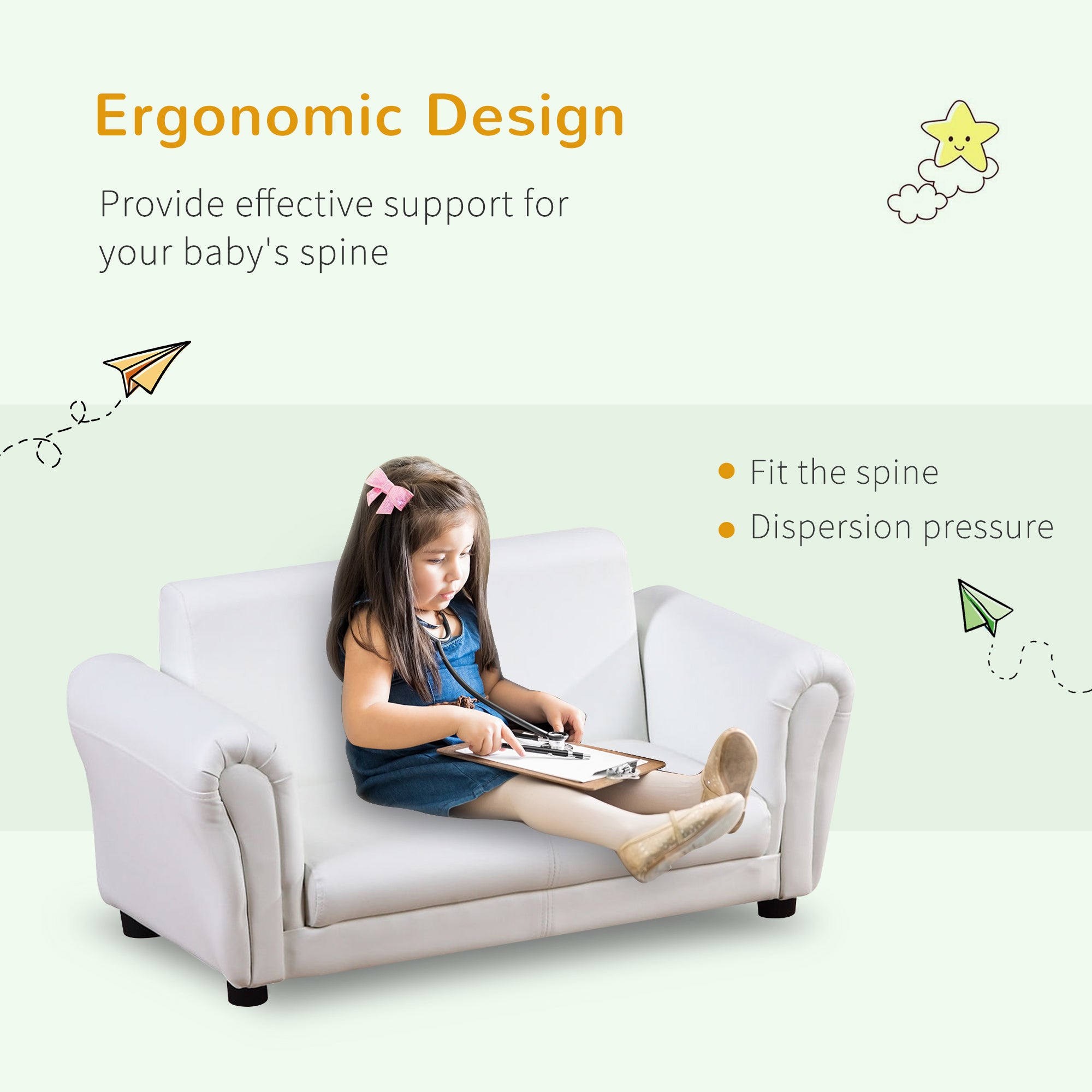 HOMCOM 2 Seater Toddler Chair Kids Twin Sofa Childrens Double Seat Chair Furniture Armchair Boys Girls Couch w/ Footstool (White) - North Peak Garden Furniture