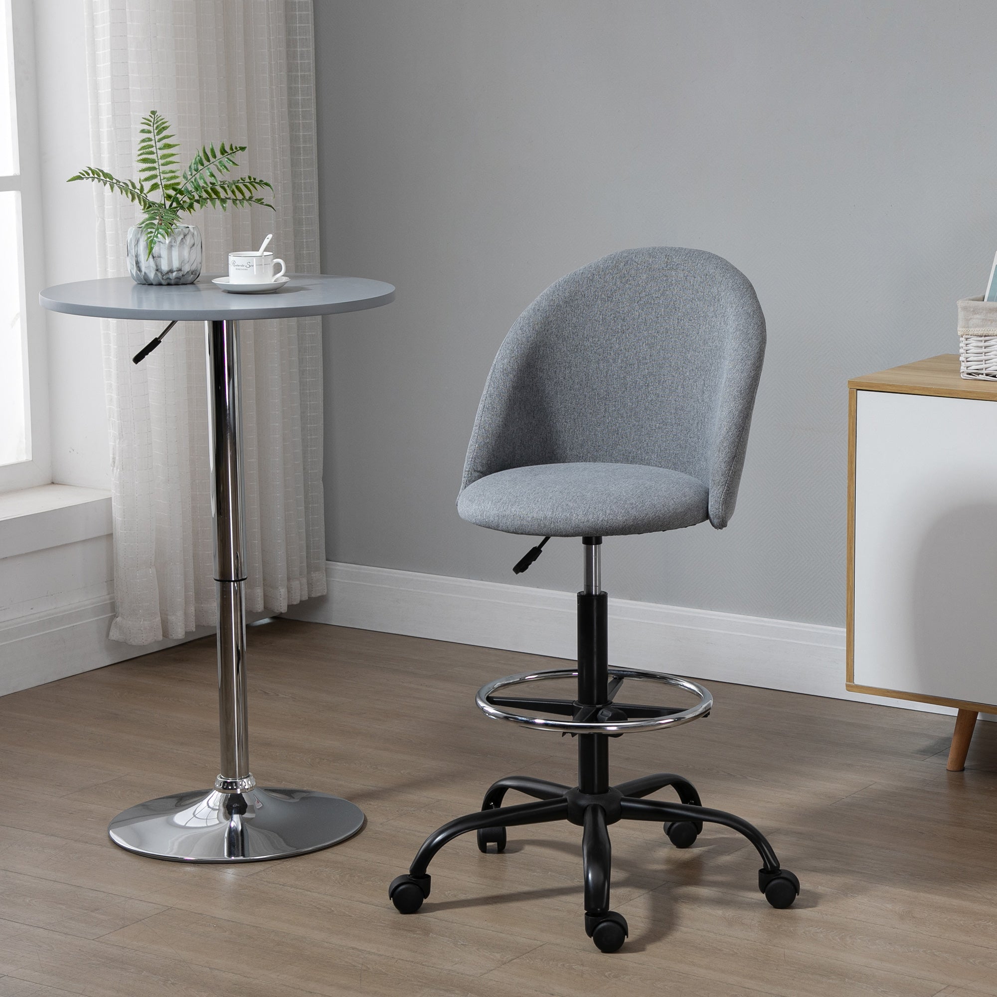 Vinsetto Ergonomic Drafting chair Adjustable Height w/ 5 Wheels Padded Seat Footrest 360° Swivel Freely Comfortable Versatile Use For Home Office - Grey - North Peak Garden Furniture