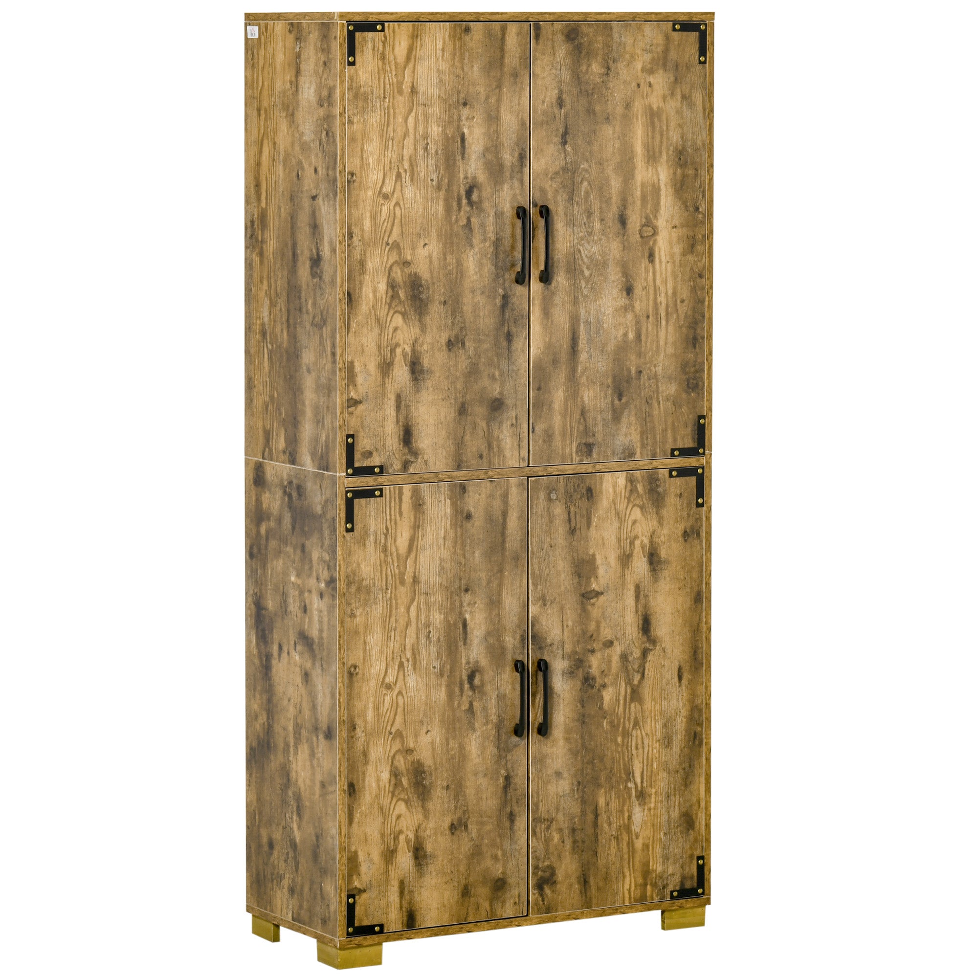 HOMCOM Farmhouse 4-Door Cabinet, Freestanding Tall Cupboard with Storage Shelves for Bedroom & Living Room, Rustic Wood Effect - North Peak Garden Furniture