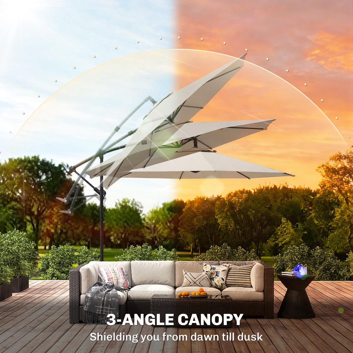 Outsunny 3 m Overhanging Cantilever Parasol, with Cross Base - Cream White