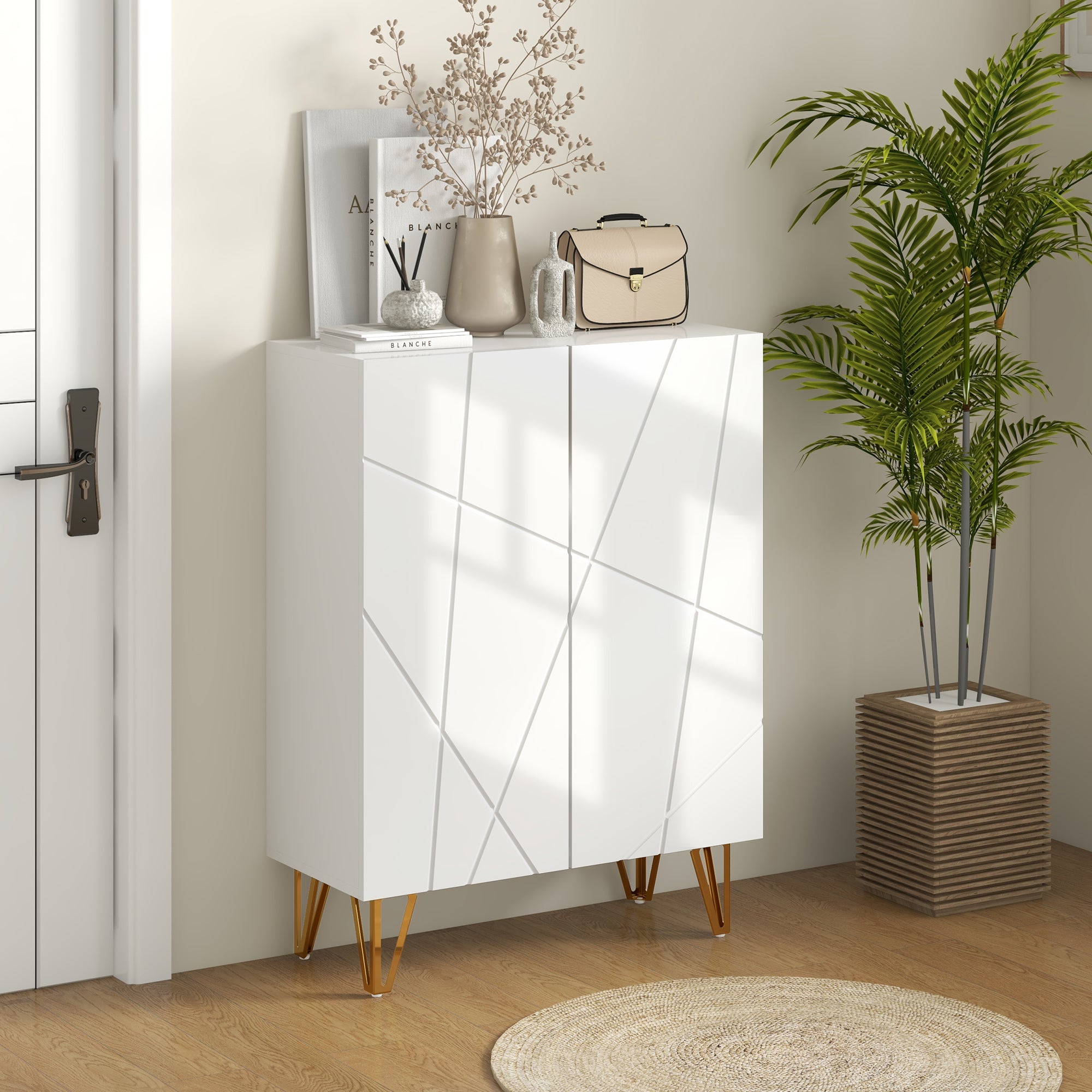 HOMCOM Narrow Shoe Storage Cabinet with Soft-Close Hinges and Adjustable Shelves for 15-20 Pairs of Shoes, White - North Peak Garden Furniture
