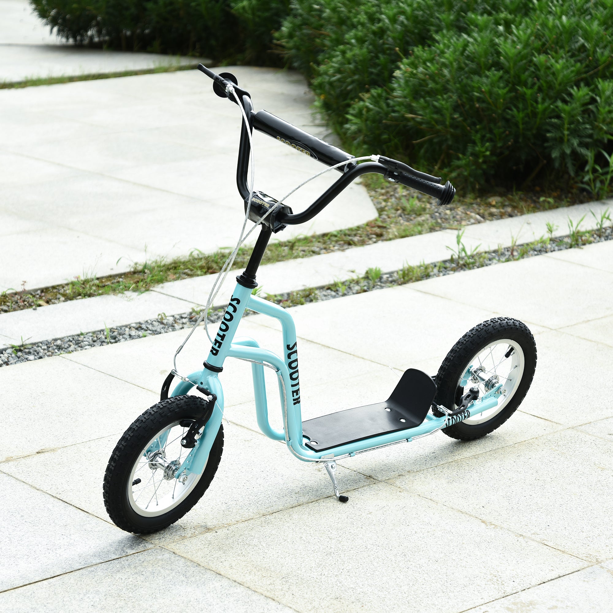 HOMCOM Teen Kids Stunt Scooter Children Kick Scooter Adjustable Handlebar 2 Brakes Ride On 12 Inch Rubber Tyres Blue - North Peak Garden Furniture