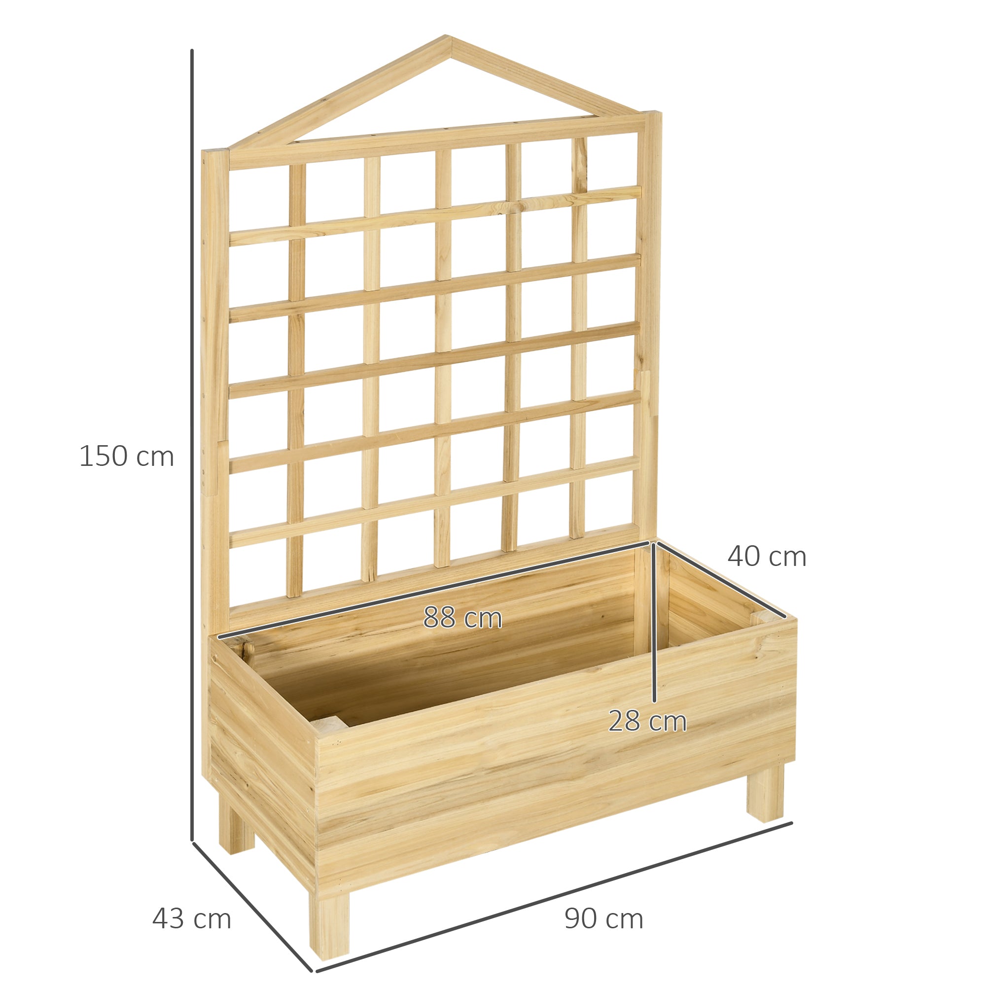 Outsunny Garden Planters with Trellis for Vine Climbing, Distressed Wooden Raised Beds, 90x43x150cm, Natural Tone - North Peak Garden Furniture