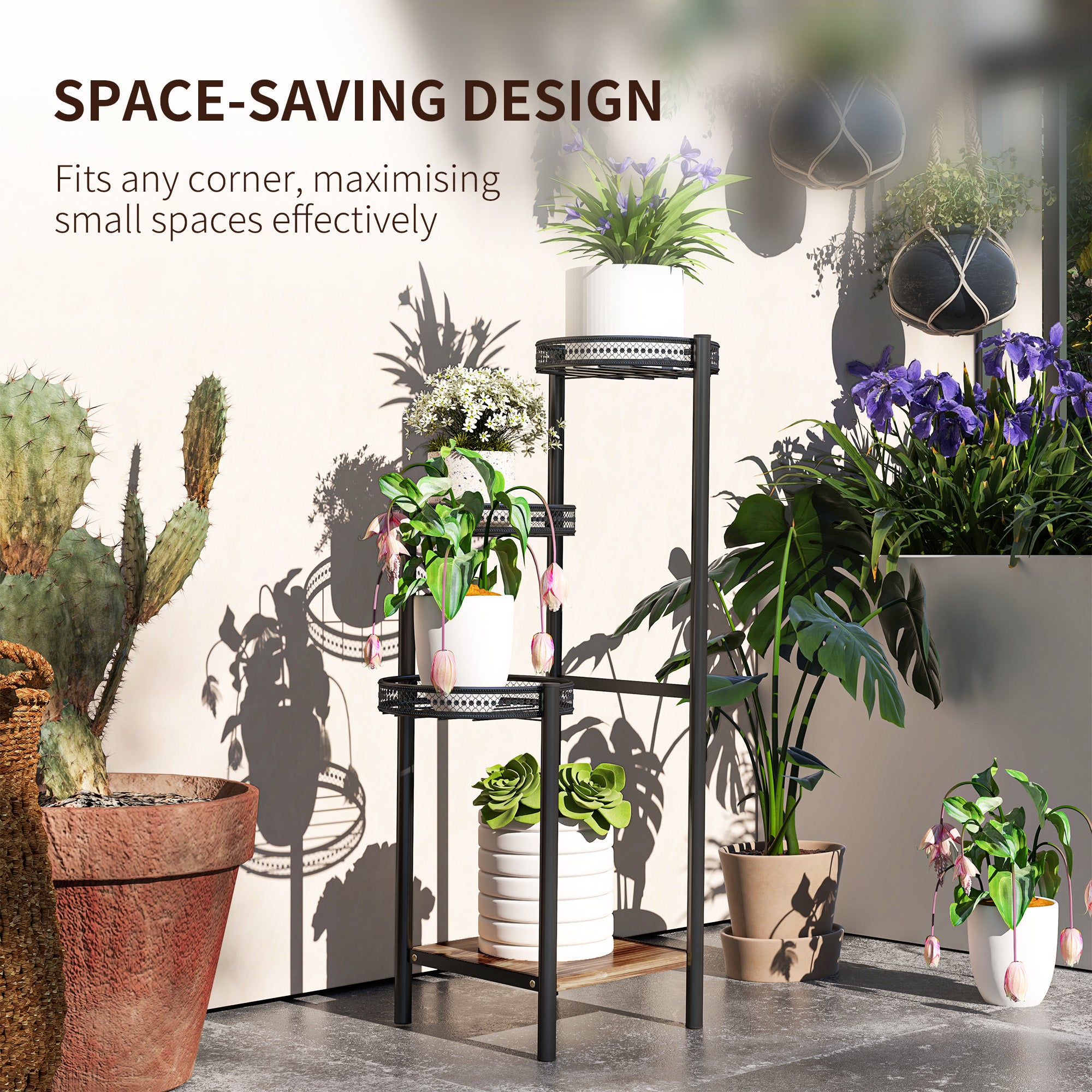 Outsunny Four-Tier Steel Plant Stand - Black - North Peak Garden Furniture