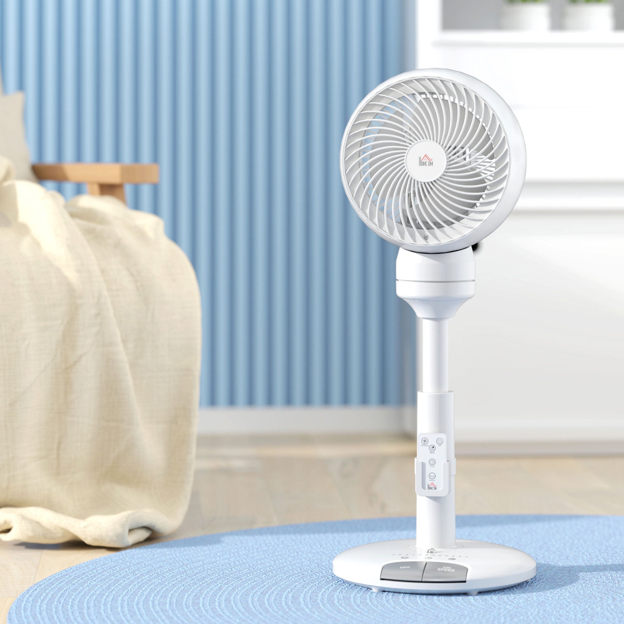 HOMCOM 9'' Air Circulator Fan 3 Speed 3 Mode, 70° Oscillation 90° Vertical Tilt, Remote Controller, for Living Room, Bedroom, Office, White