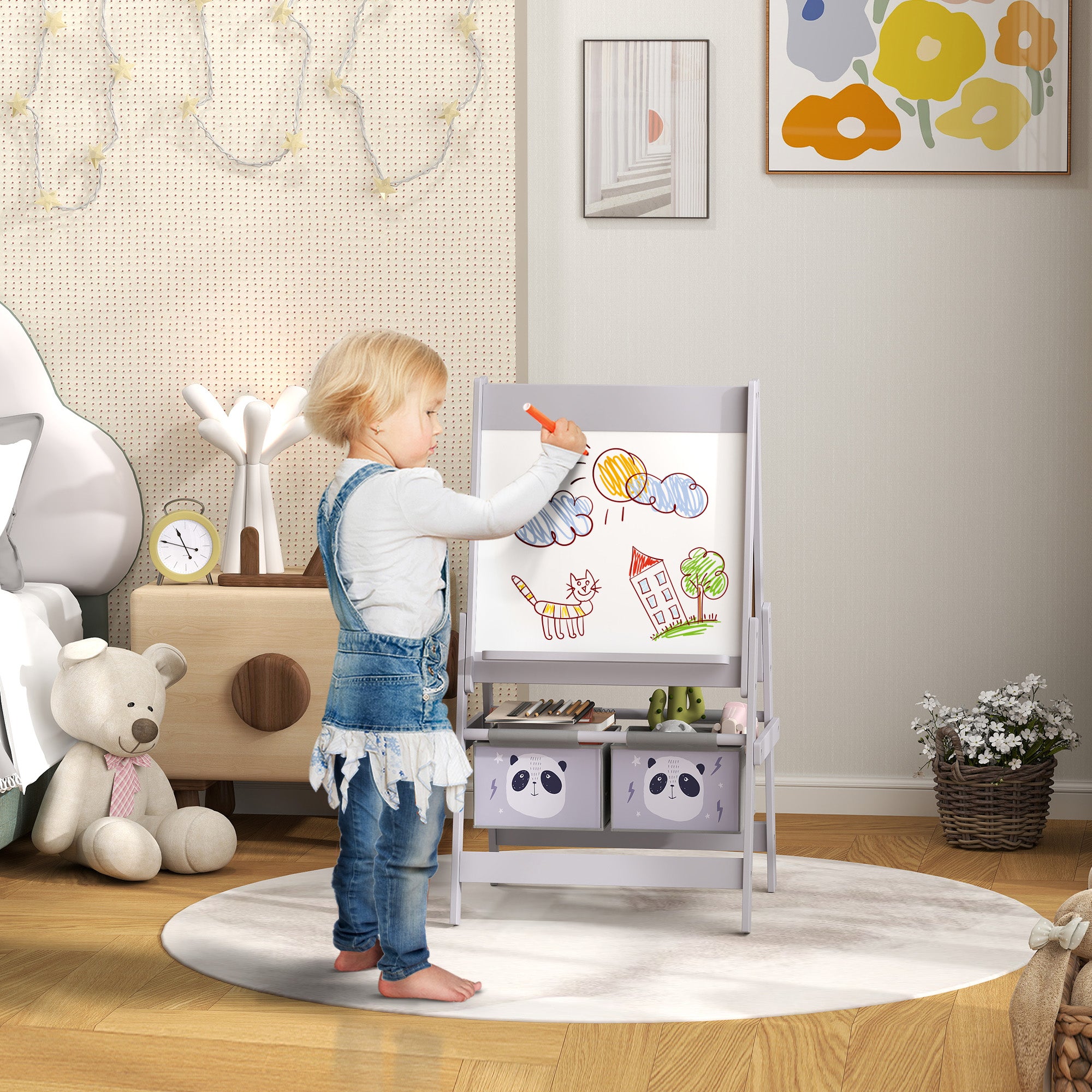 AIYAPLAY 3-In-1 Kids Easel with Paper Roll, Art Easel, with Storage - Grey - North Peak Garden Furniture