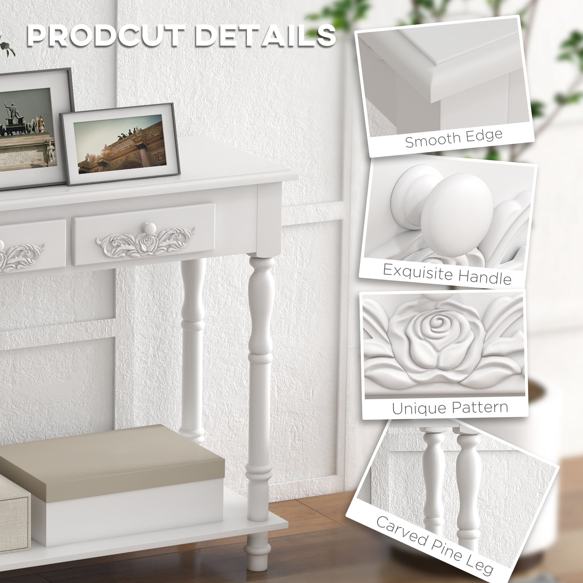 HOMCOM Console Table Modern Sofa Side Desk with Storage Shelves Drawers for Living Room Entryway Bedroom White - North Peak Garden Furniture