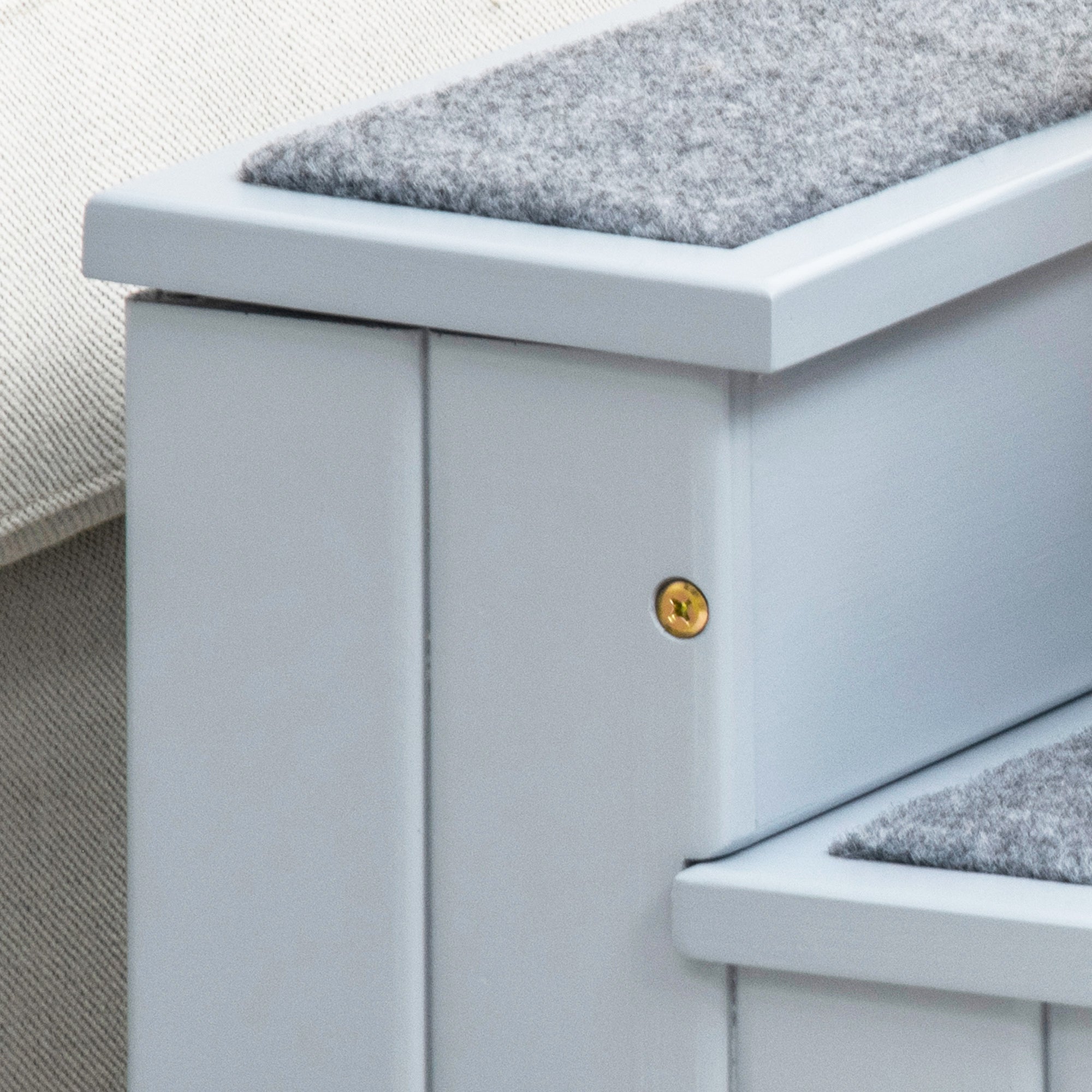 PawHut 3 Step Wooden Dog Steps Pet Stairs for Dogs, Cat Ladder for Bed Couch with Storage Grey - North Peak Garden Furniture