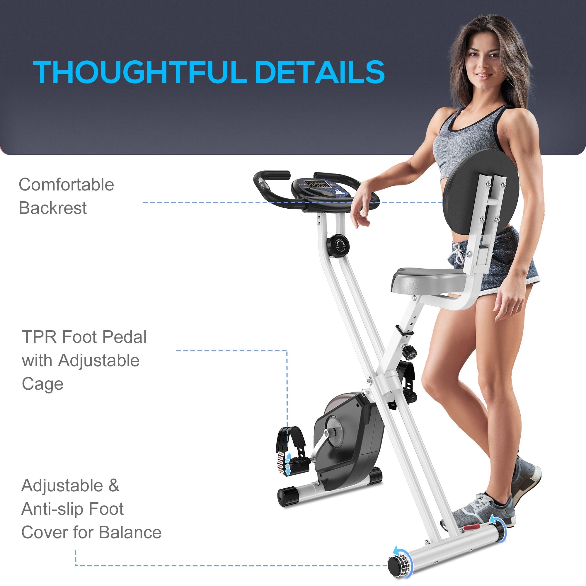 HOMCOM Exercise Bike Fitness Bicycle Indoor trainer Foldable 8-level Magnetic Resistance Adjustable w/LCD Monitor Pulse Sensor, Black - North Peak Garden Furniture