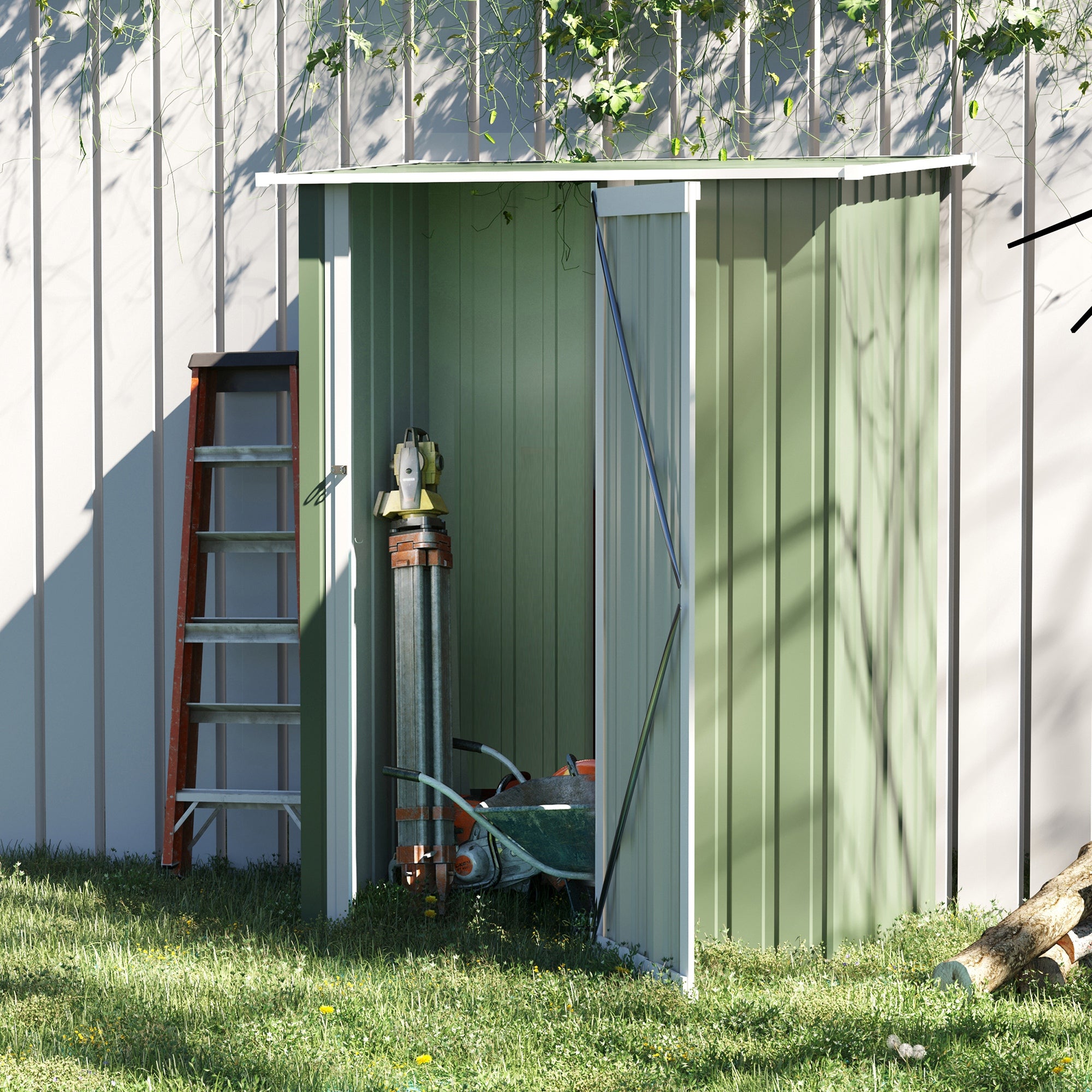 Outsunny 5ft x 3ft Garden Metal Storage Shed, Outdoor Tool Shed with Sloped Roof, Lockable Door for Tools, Equipment, Light Green - North Peak Garden Furniture