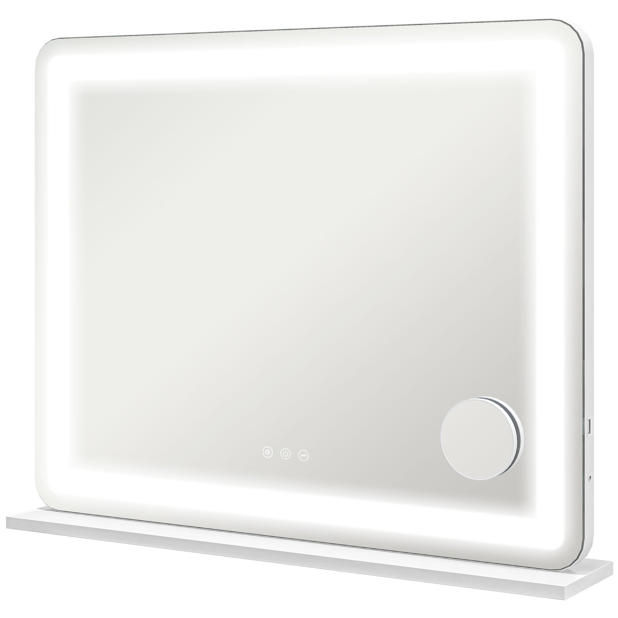 HOMCOM Vanity Mirror with Lights, Large Lighted Makeup Mirror with 3 Colour Lighting Modes, 10X Magnifying, USB Charging Port, Touch Screen, Tabletop or Wall Mounted Design for Bedroom, White - North Peak Garden Furniture