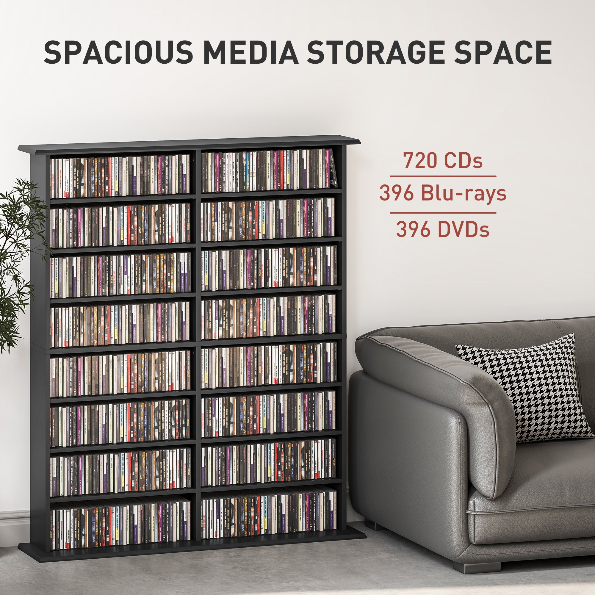 HOMCOM 16-Compartment Media Shelf - Black