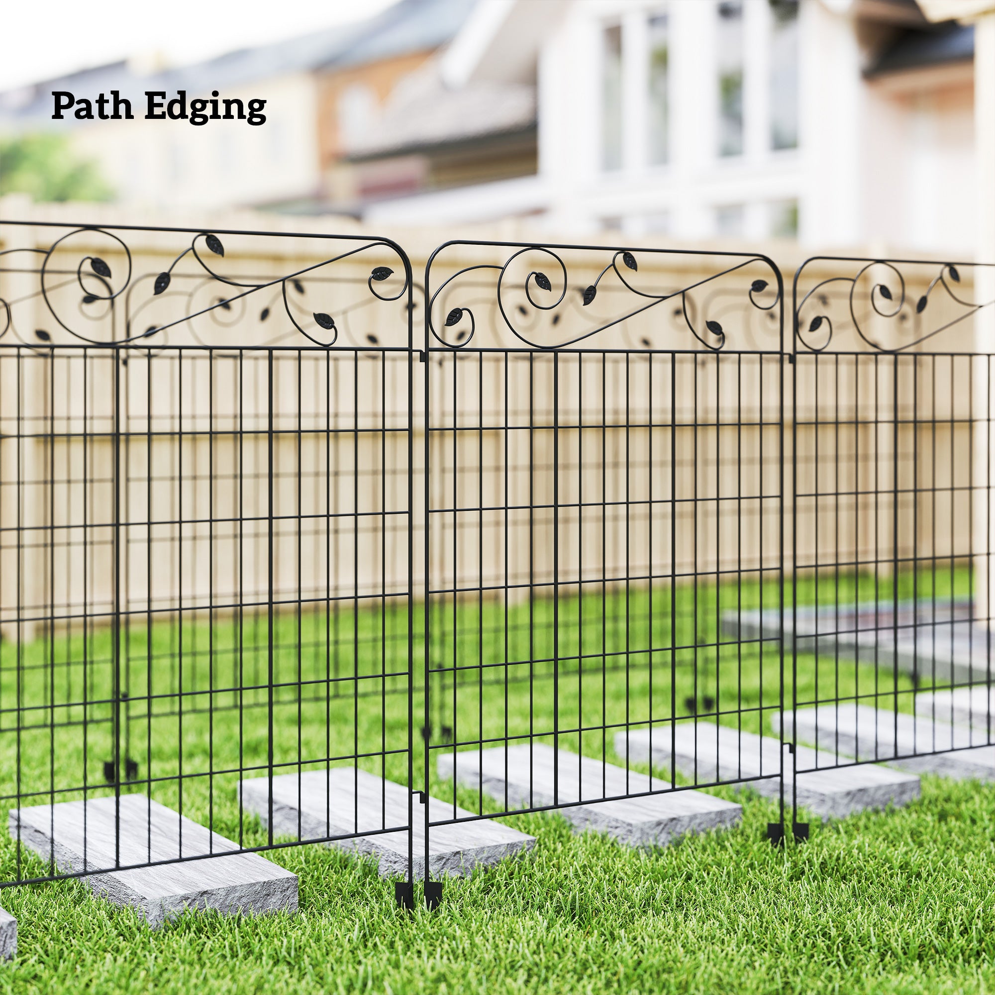 Outsunny Decorative Garden Fencing, 4PCs 43in x 11.5ft Outdoor Picket Fence Panels, Rustproof Metal Wire Landscape Flower Bed Border Edging Animal Barrier, Black