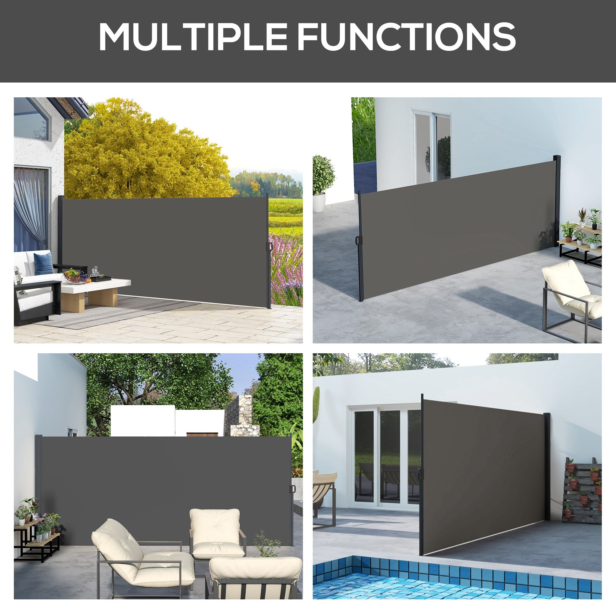 Outsunny Retractable Side Awning, Outdoor Privacy Screen for Garden, Hot Tub, Balcony, Terrace, Pool, 400 x 180cm, Dark Grey - North Peak Garden Furniture