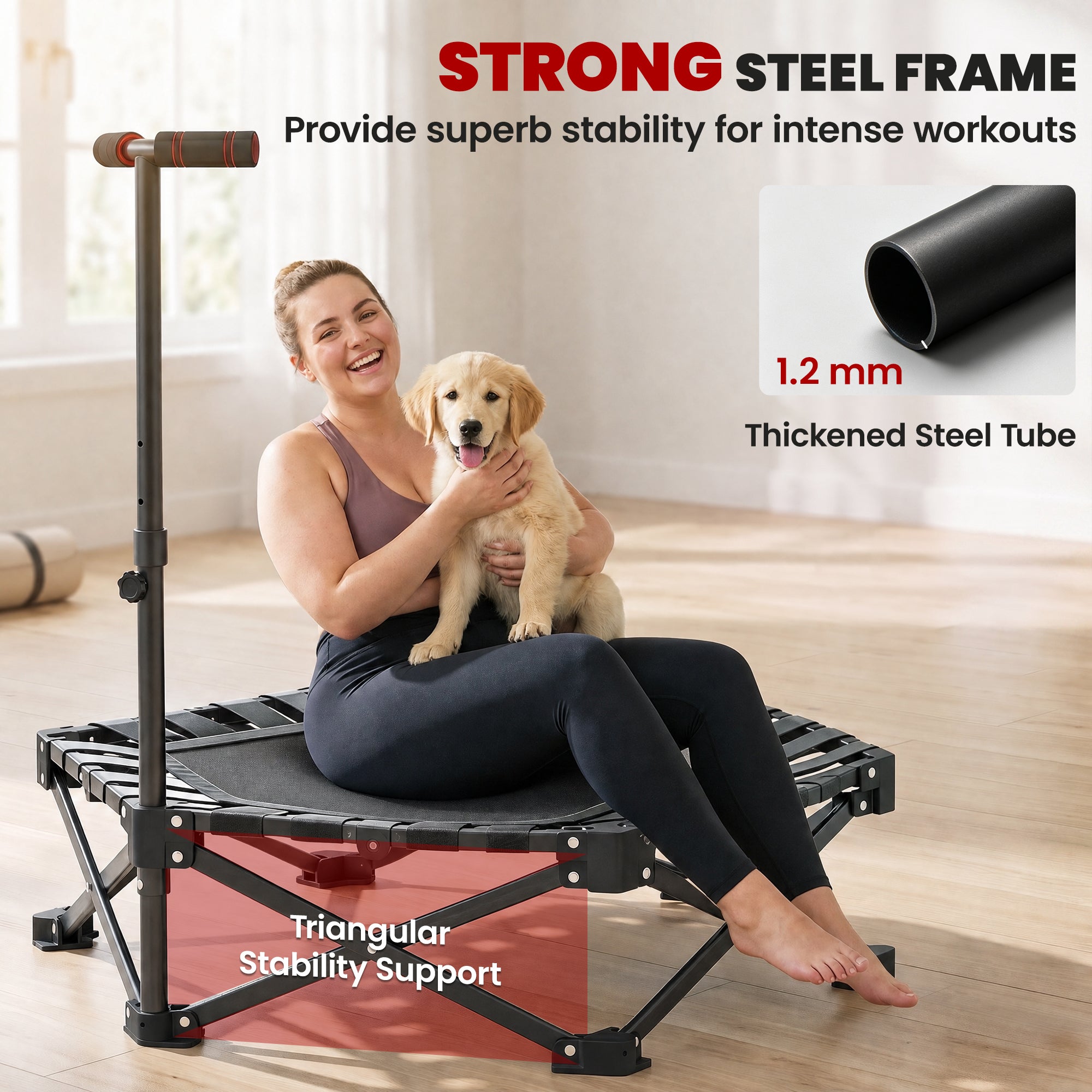 SPORTNOW 42" Foldable Mini Trampoline, One-Step Fold & Open, Rebounder Trampoline with 3-Level Adjustable Handle for Adults