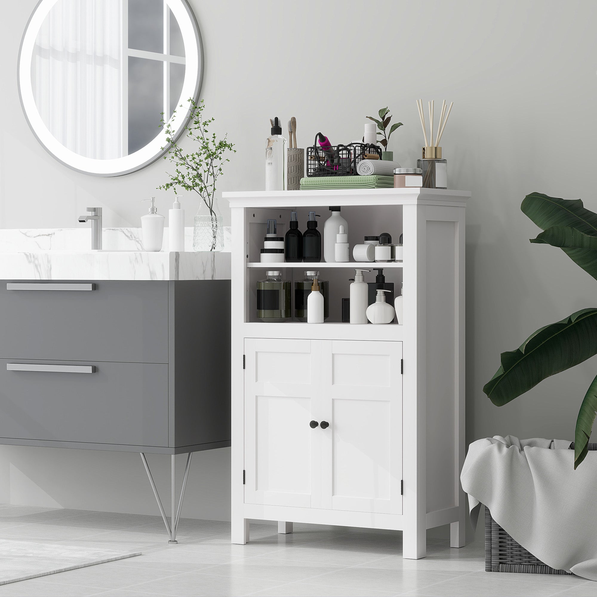 HOMCOM Multi-Storage Modern Bathroom Cabinet - White - North Peak Garden Furniture