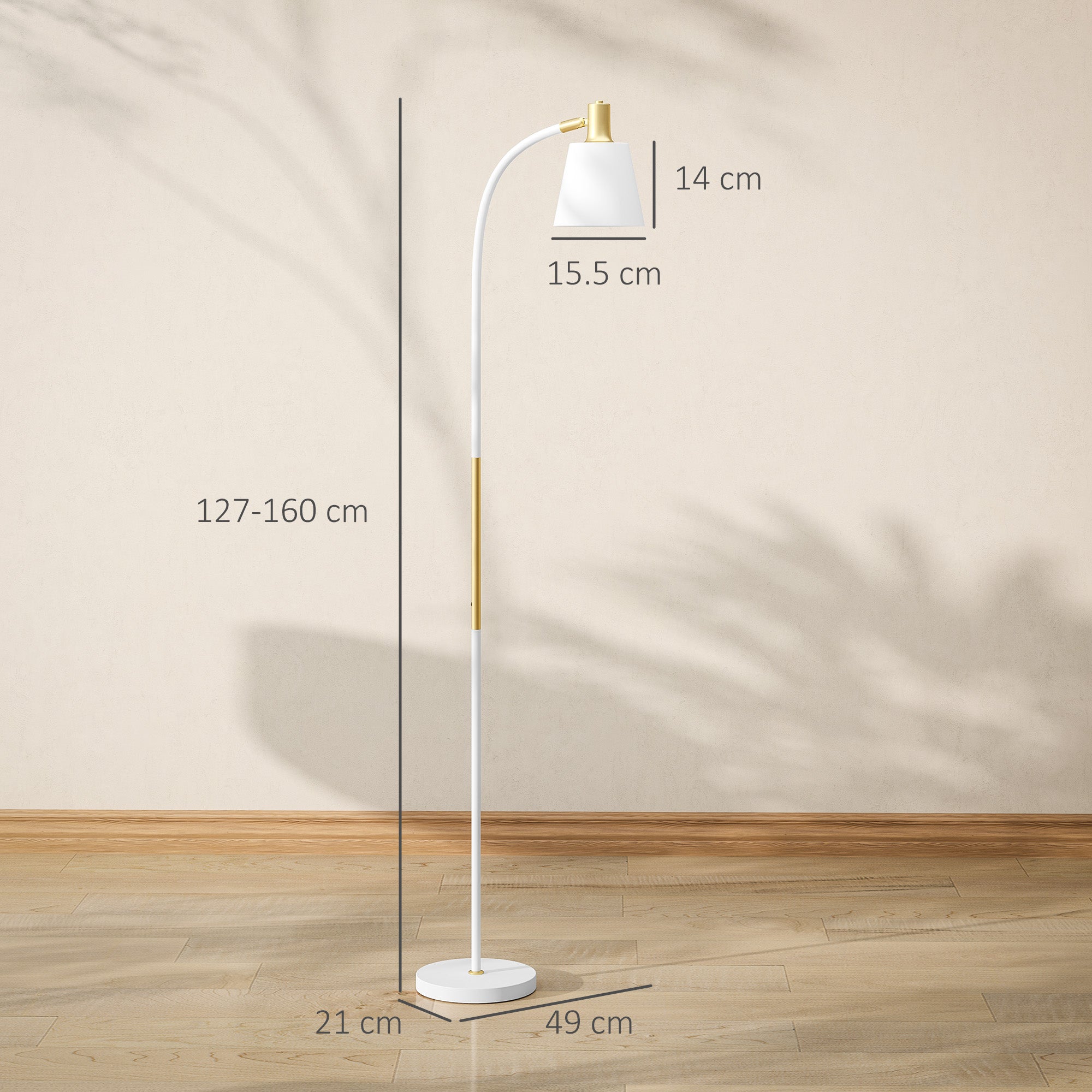 HOMCOM Floor Lamp for Living Room, Spotlight Reading Standing Lamp with Adjustable Height, Rocker on/off Switch, Indoor Task Lighting for Bedroom, Office, White (Bulb not Included) - North Peak Garden Furniture