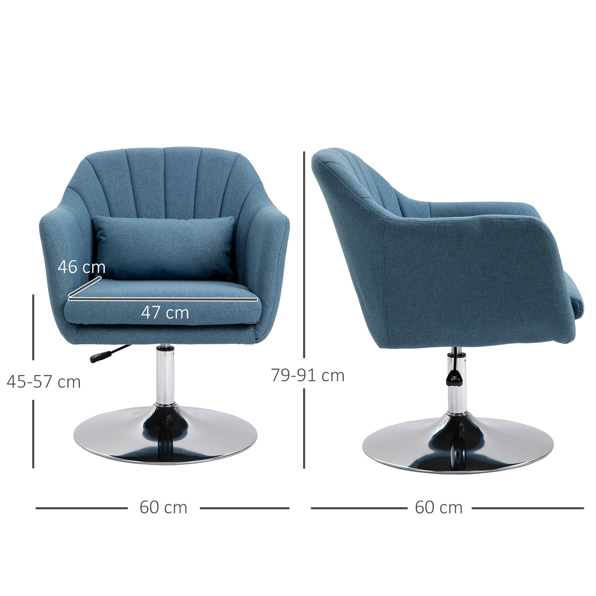 HOMCOM Swivel Linen Fabric Accent Chair for Living Room Contemporary Vanity Armchair with Adjustable Height Thick Cushion Lumbar Support Armrest for Bedroom Office Blue