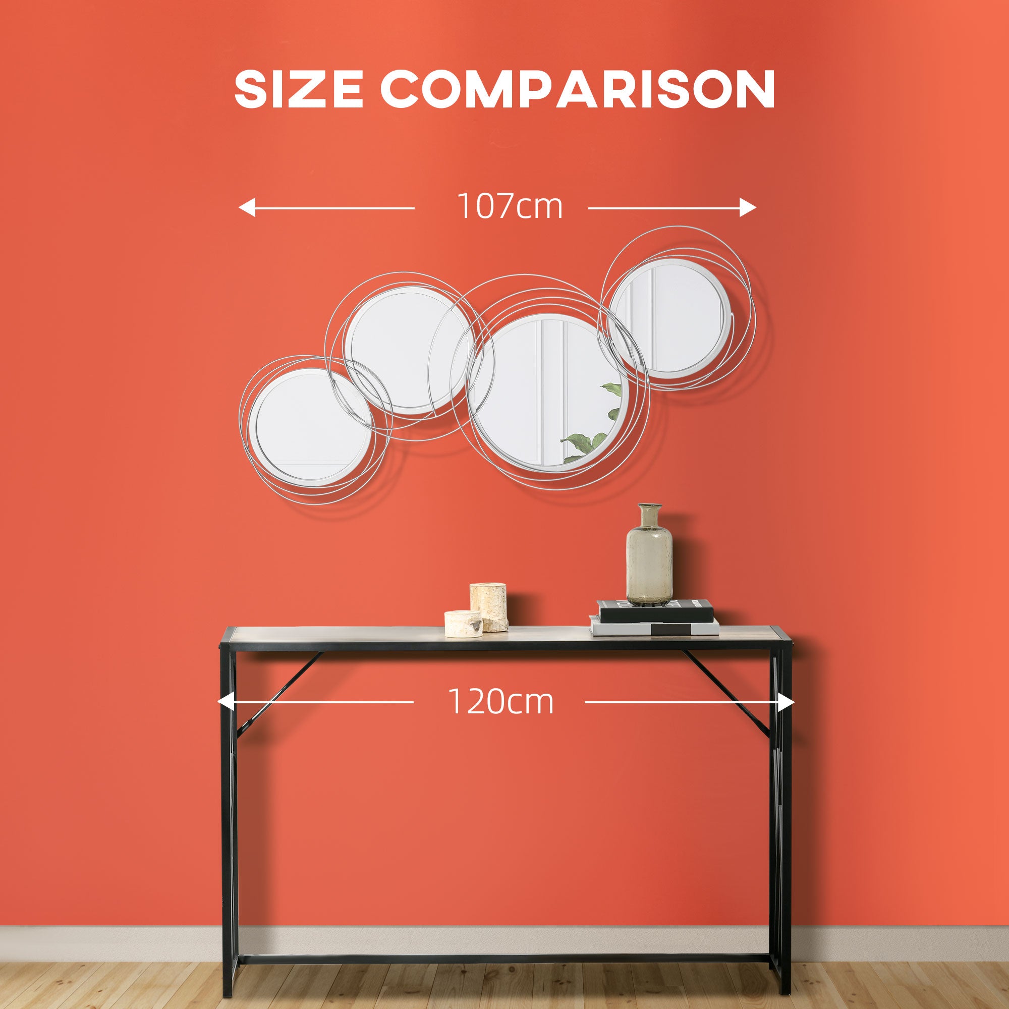 HOMCOM Metal Wall Art Modern Decorative Mirror Decor Hanging Home Wall Sculptures for Living Room Bedroom Dining Room, Silver - North Peak Garden Furniture