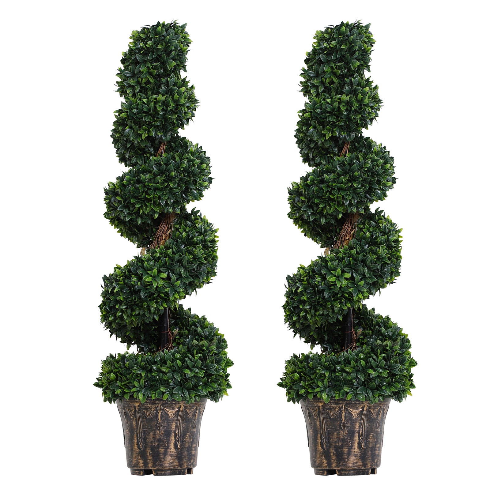 Outsunny Set of 2 Artificial Boxwood Spiral Topiary Trees Potted Decorative Plant Outdoor and Indoor Décor 120cm