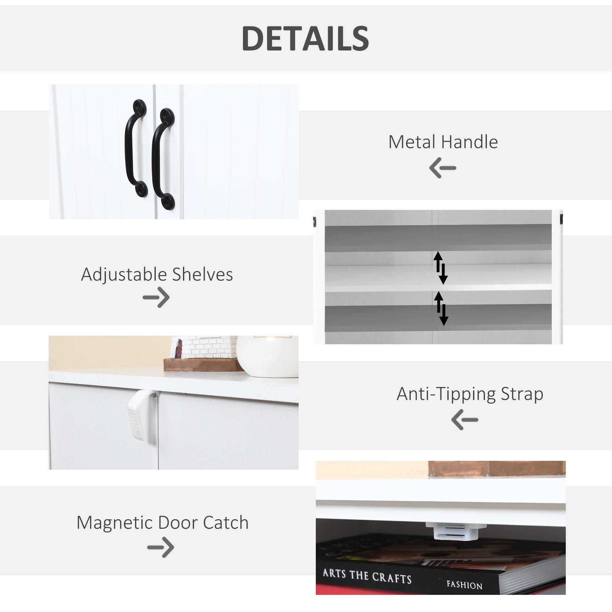 HOMCOM Accent Floor Storage Cabinet Kitchen Cupboard with Adjustable Shelves and 2 Lower Doors, White - North Peak Garden Furniture