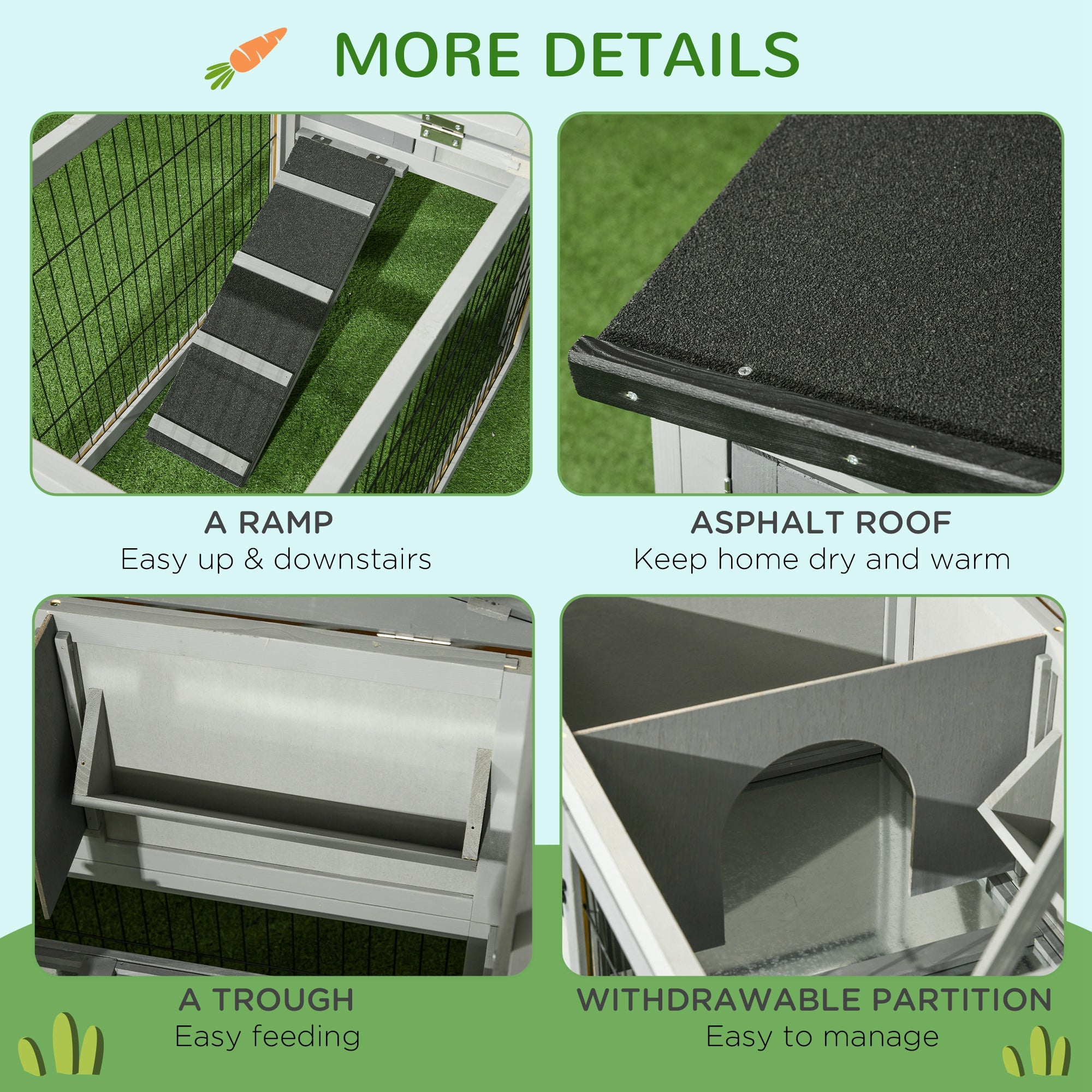 PawHut Wooden Rabbit Hutch with Outdoor Run Grey - North Peak Garden Furniture