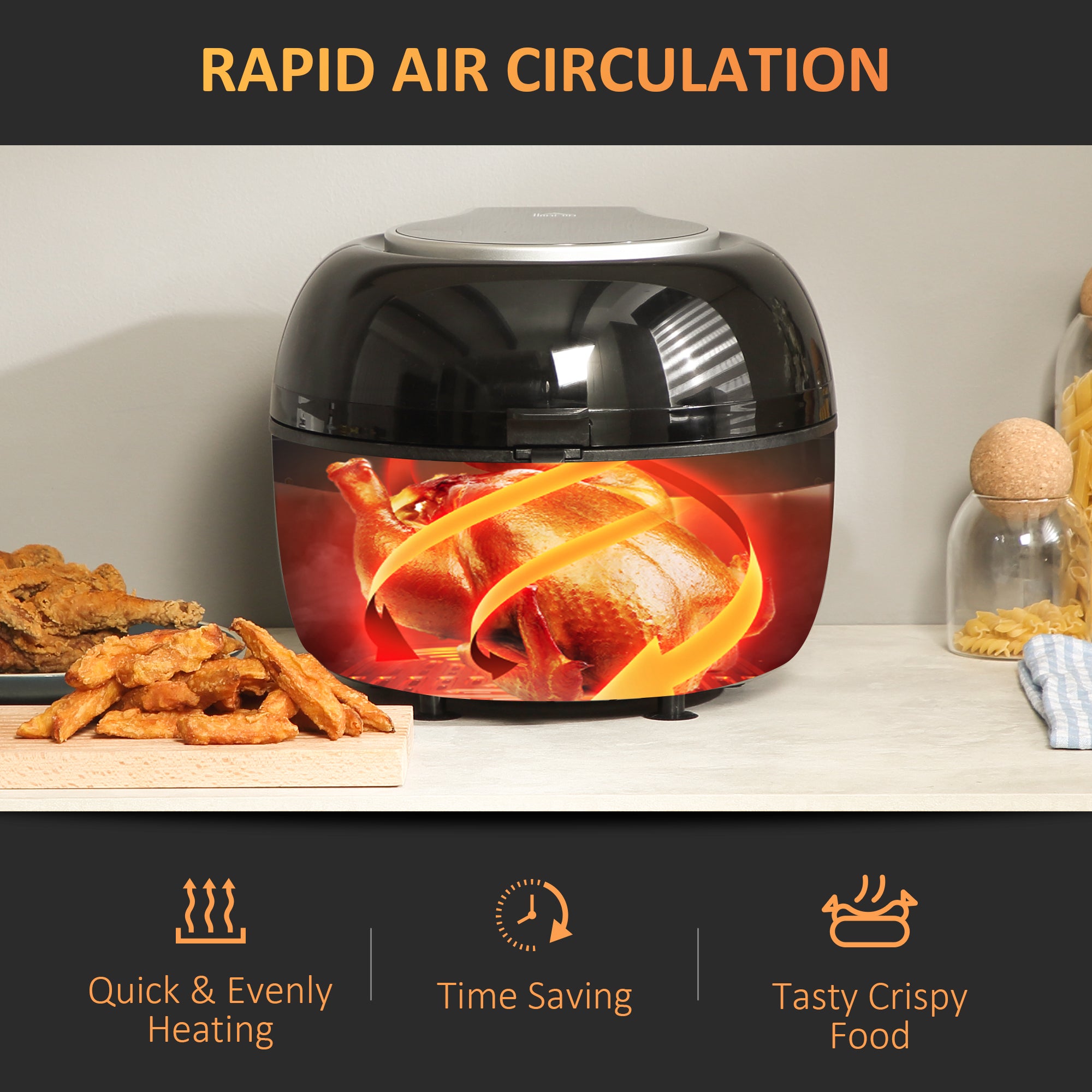 HOMCOM 7L Family Size Digital Air Fryer Oven with Air Fry, Roast, Broil, Bake, Dehydrate, 8 Presets, Rapid Air Circulation, Timer, Preheat, Non-stick Basket, Inner Light for Oil Free & Low Fat, 1500W