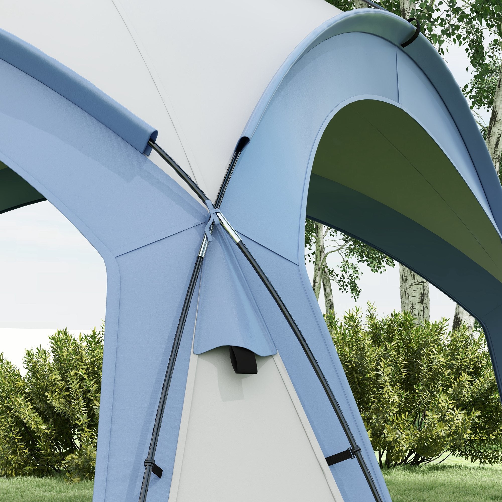 Outsunny 3.5 x 3.5M Camping Gazebo, Outdoor Event Shelter Dome Tent Garden Sun Shelter Patio Spire Arc Pavilion Camp Sun Shade, Light Blue - North Peak Garden Furniture
