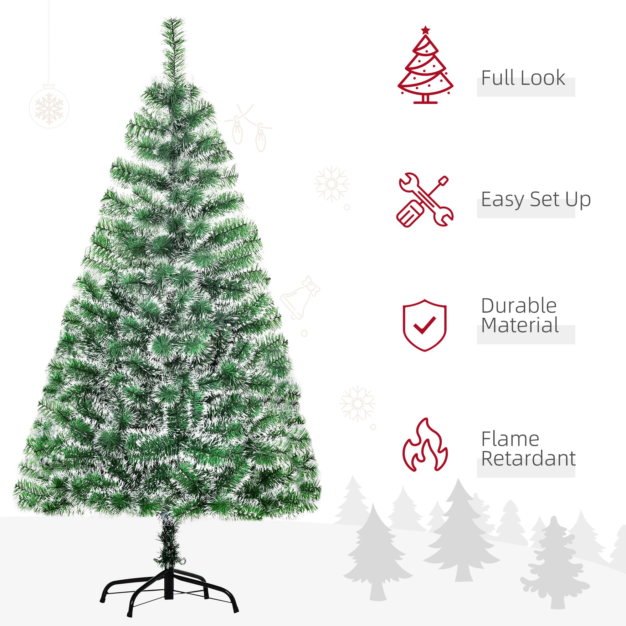 HOMCOM 5FT Indoor Christmas Tree Artificial Decoration Xmas Gift with Metal Stand Branch Tips - North Peak Garden Furniture