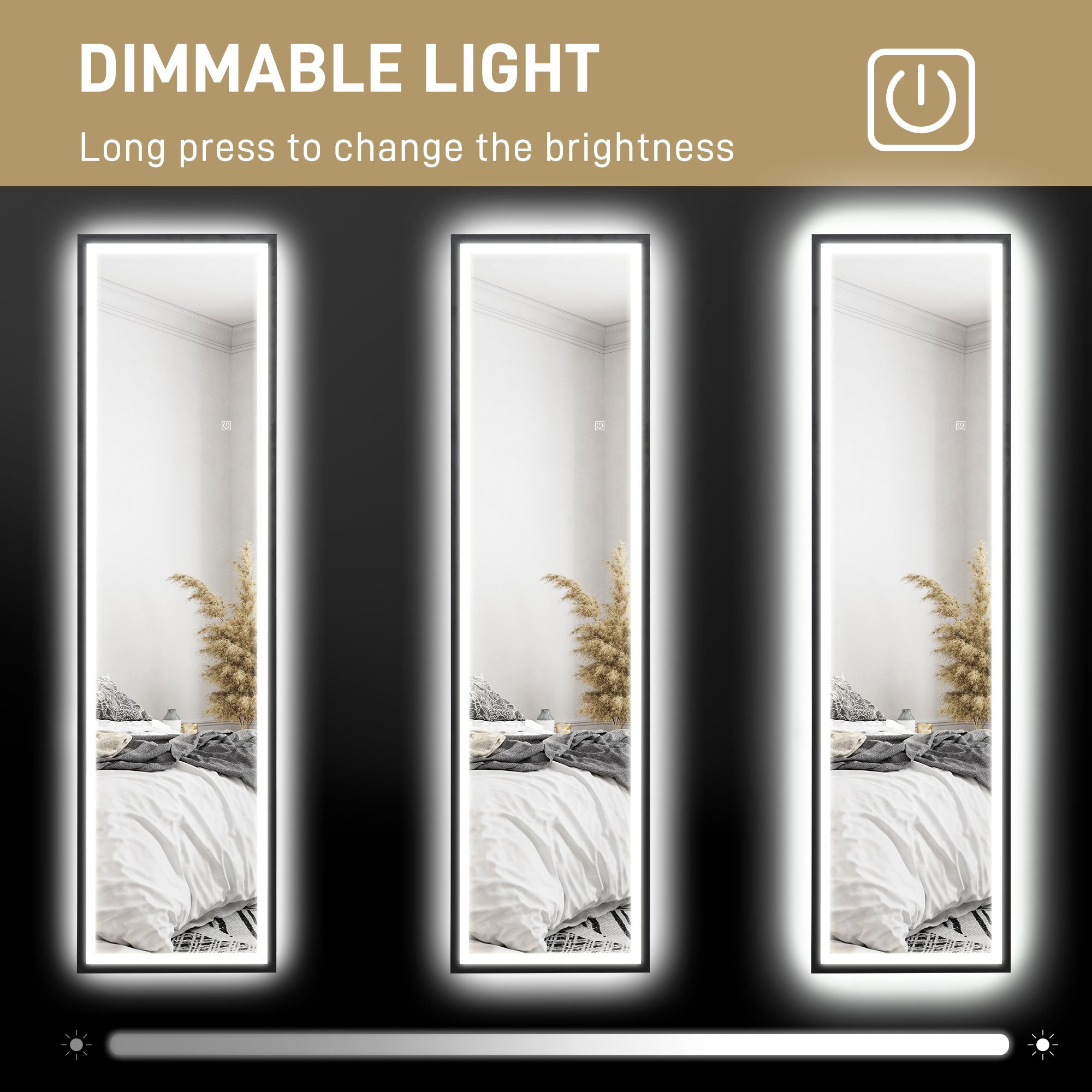 HOMCOM 150 x 40cm Full Length Mirror, with Adjustable Lights - Black - North Peak Garden Furniture