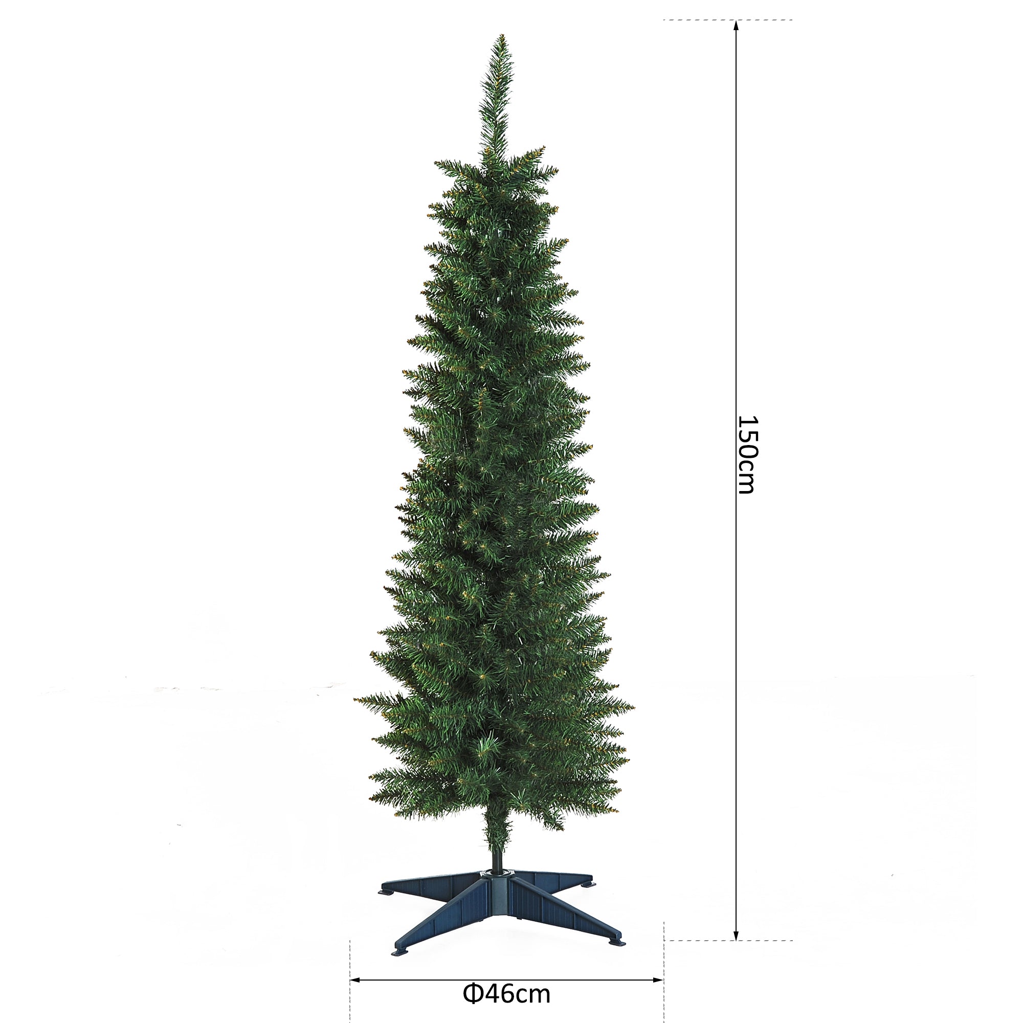 HOMCOM 5ft Unlit Artificial Christmas Tree, Pencil Slim Xmas Tree with Solid Stand and Realistic Branches, Green - North Peak Garden Furniture