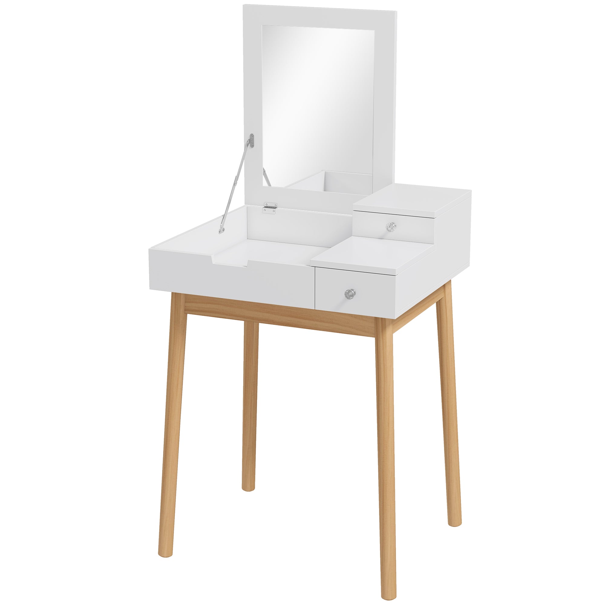 HOMCOM MDF,Pine Dressing Table Desk Flip-up Mirror Multi-purpose 2 Drawers Modern - White