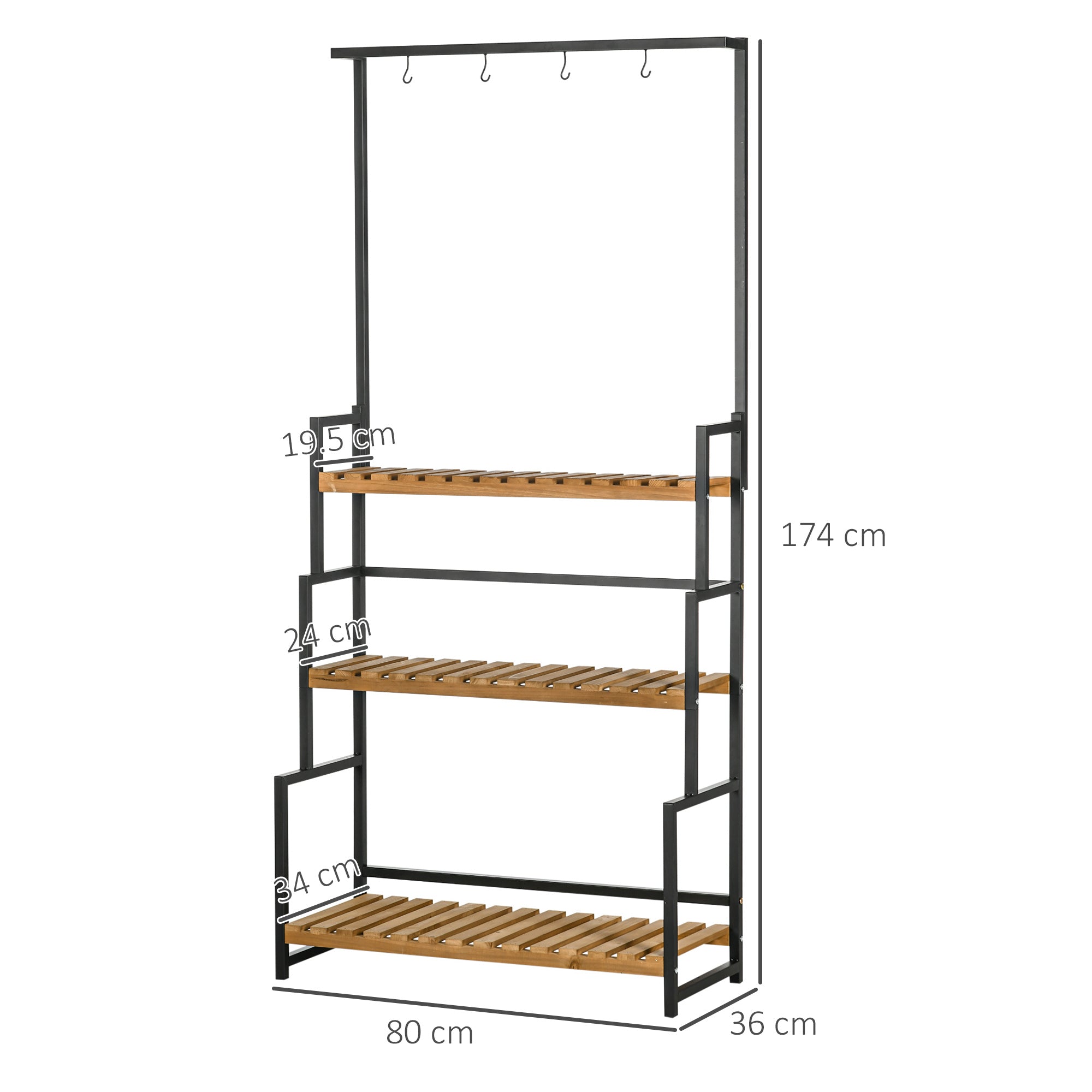 Outsunny 3 Tiered Plant Stand with Hanging Hooks, Flower Rack Shelf for Indoor Outdoor Porch Balcony Living Room Bedroom - North Peak Garden Furniture