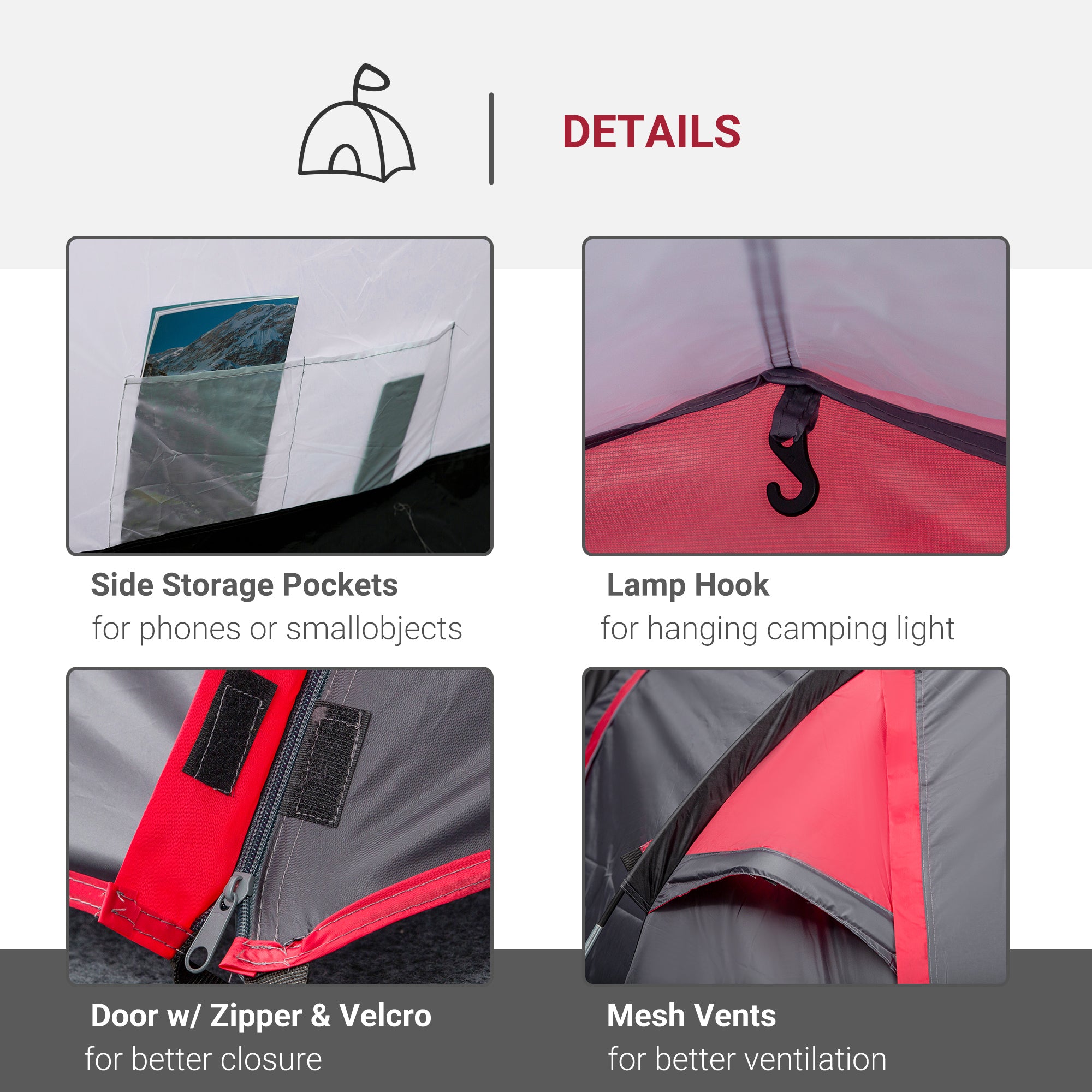 Outsunny 2-3 Person Tunnel Tent with Sewn-in Groundsheet, Air Vents, Rainfly, 2000mm Water Column, Camping Tent with 1 Bedroom, Inbuilt Porch, Living Area for Camping, Hiking, Grey - North Peak Garden Furniture