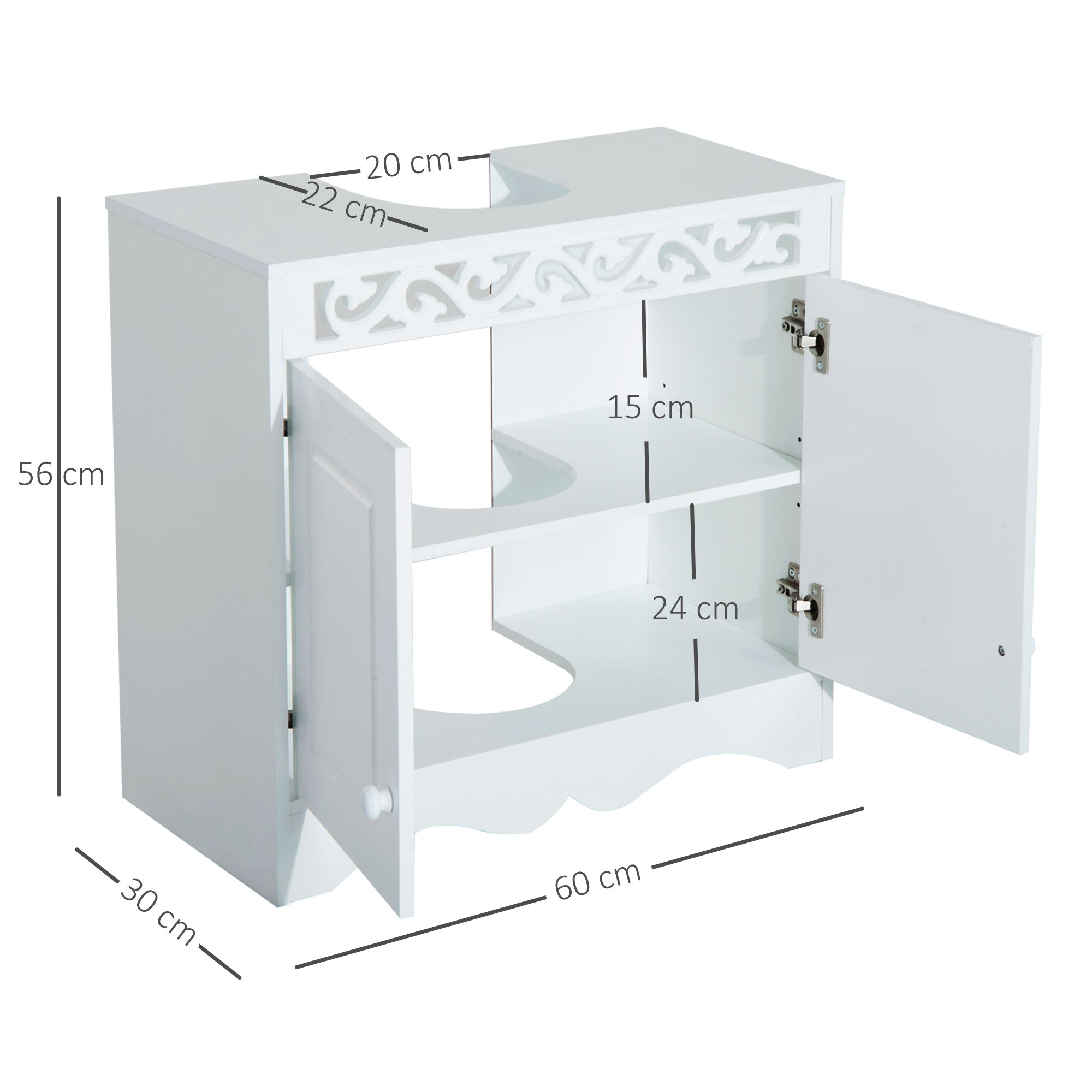 HOMCOM Bathroom Under Sink Storage Cabinet 2 Door Wooden Cupboard Vanity Units - North Peak Garden Furniture