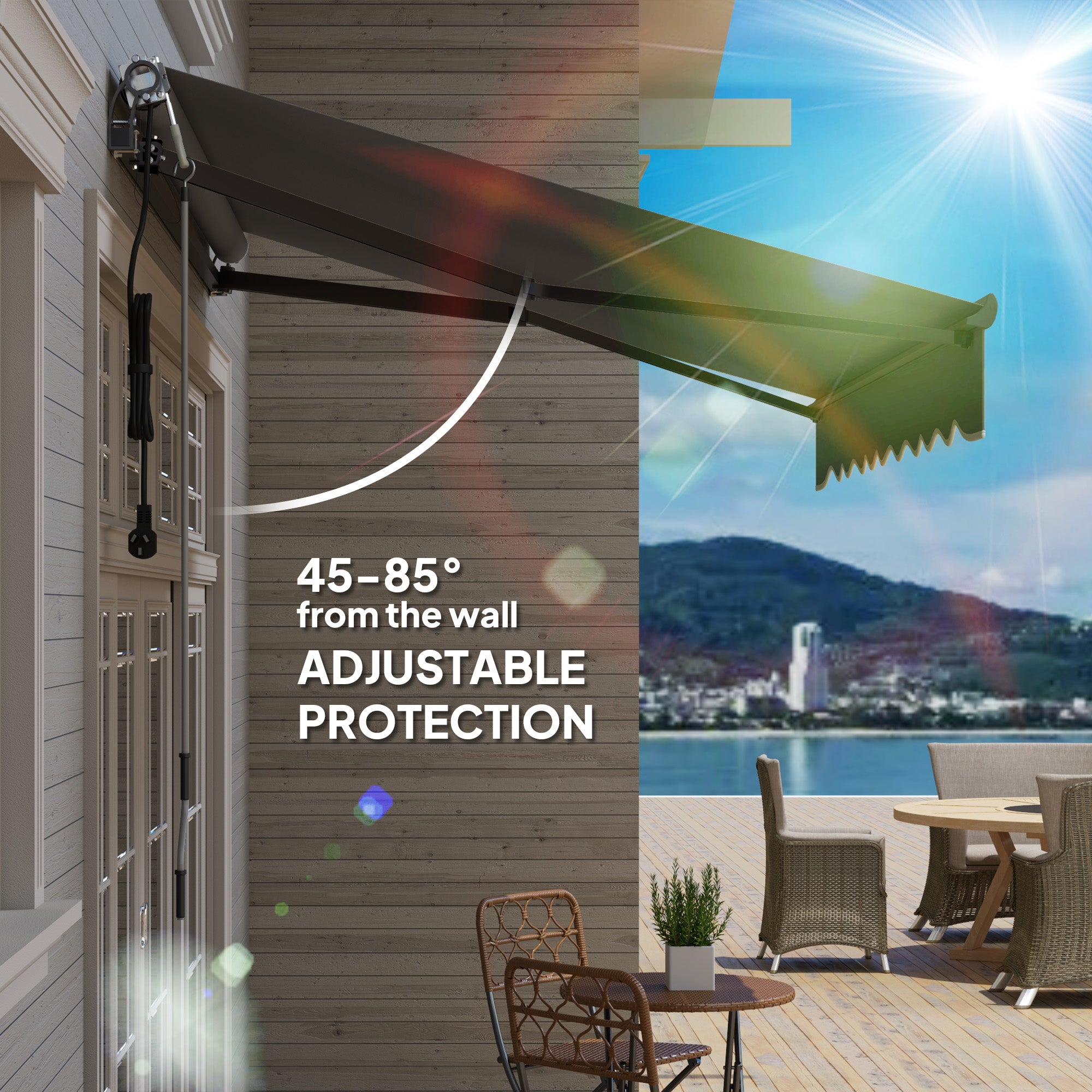 Outsunny 2.5 x 2m Electric Awning with Remote Controller, Aluminium Frame DIY Retractable Awning, UV30+ Sun Shade Canopy for Garden Patio Deck Door Window, Dark Grey - North Peak Garden Furniture