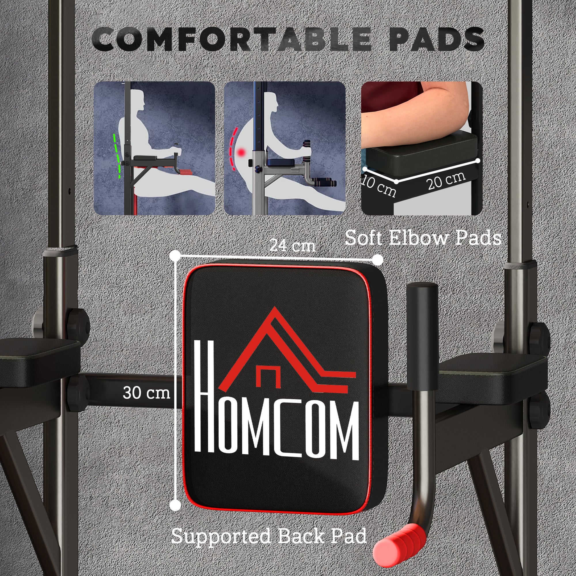 HOMCOM Power Tower Station with Dip Stand, Pull Up Bar Home Office Gym Training Workout Equipment - North Peak Garden Furniture