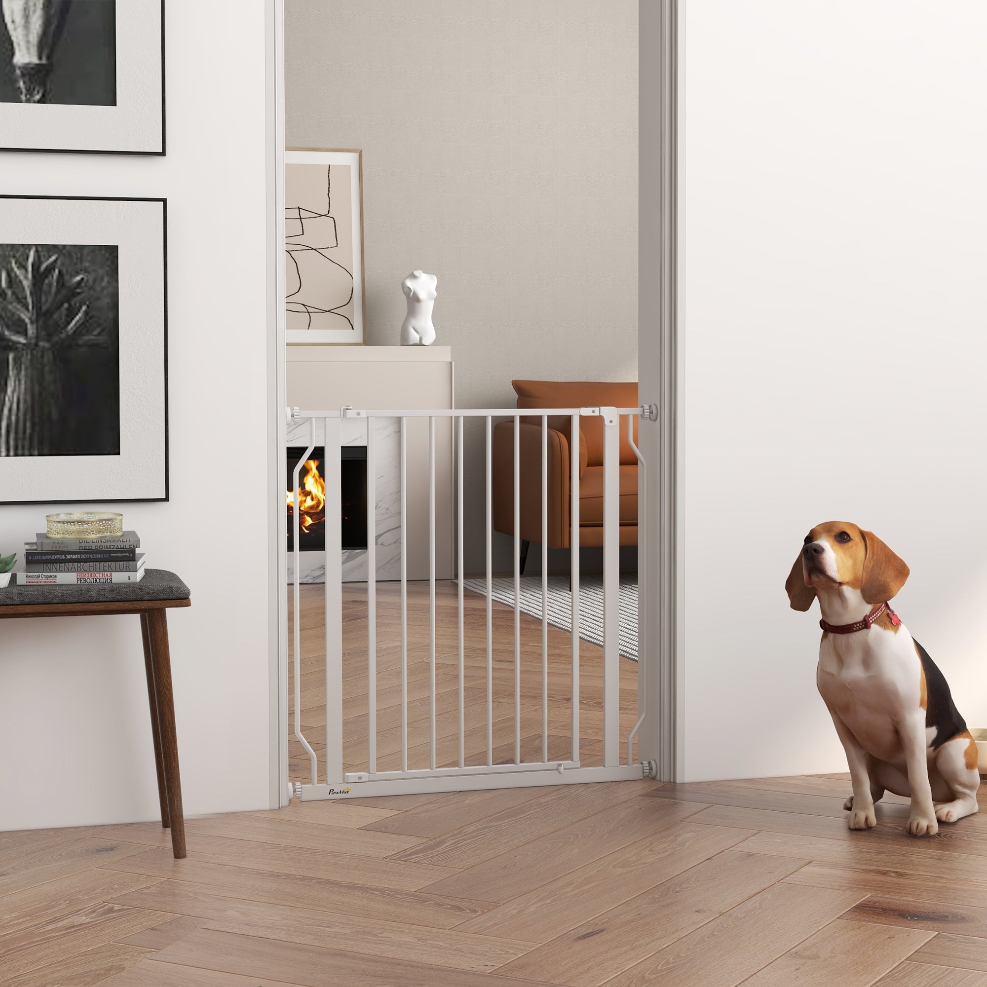 PawHut Extra Wide Dog Safety Gate, with Door Pressure, for Doorways, Hallways, Staircases - White - North Peak Garden Furniture