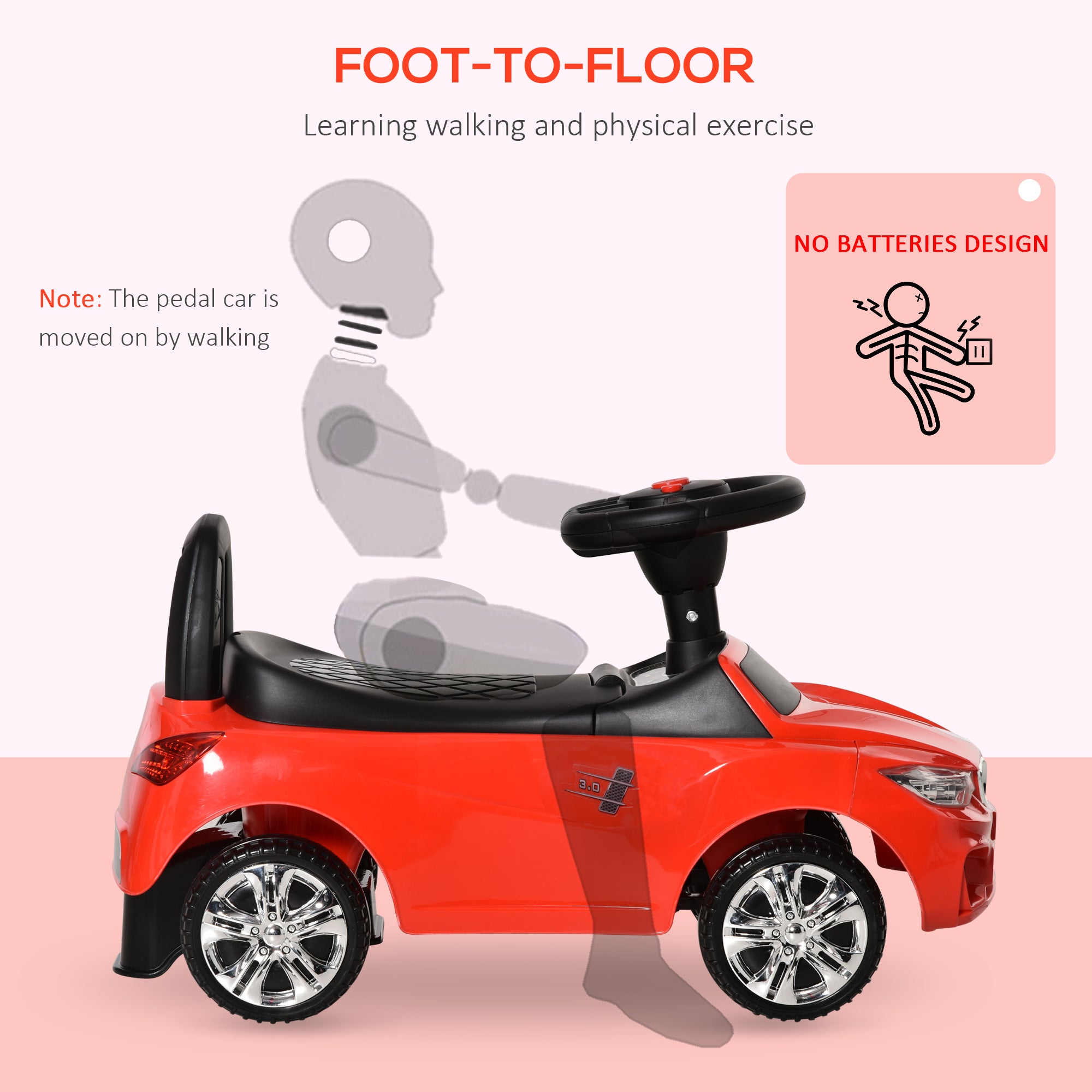 HOMCOM Ride on Car Baby Toddler Walker Foot to Floor Sliding Car Slider Red - North Peak Garden Furniture