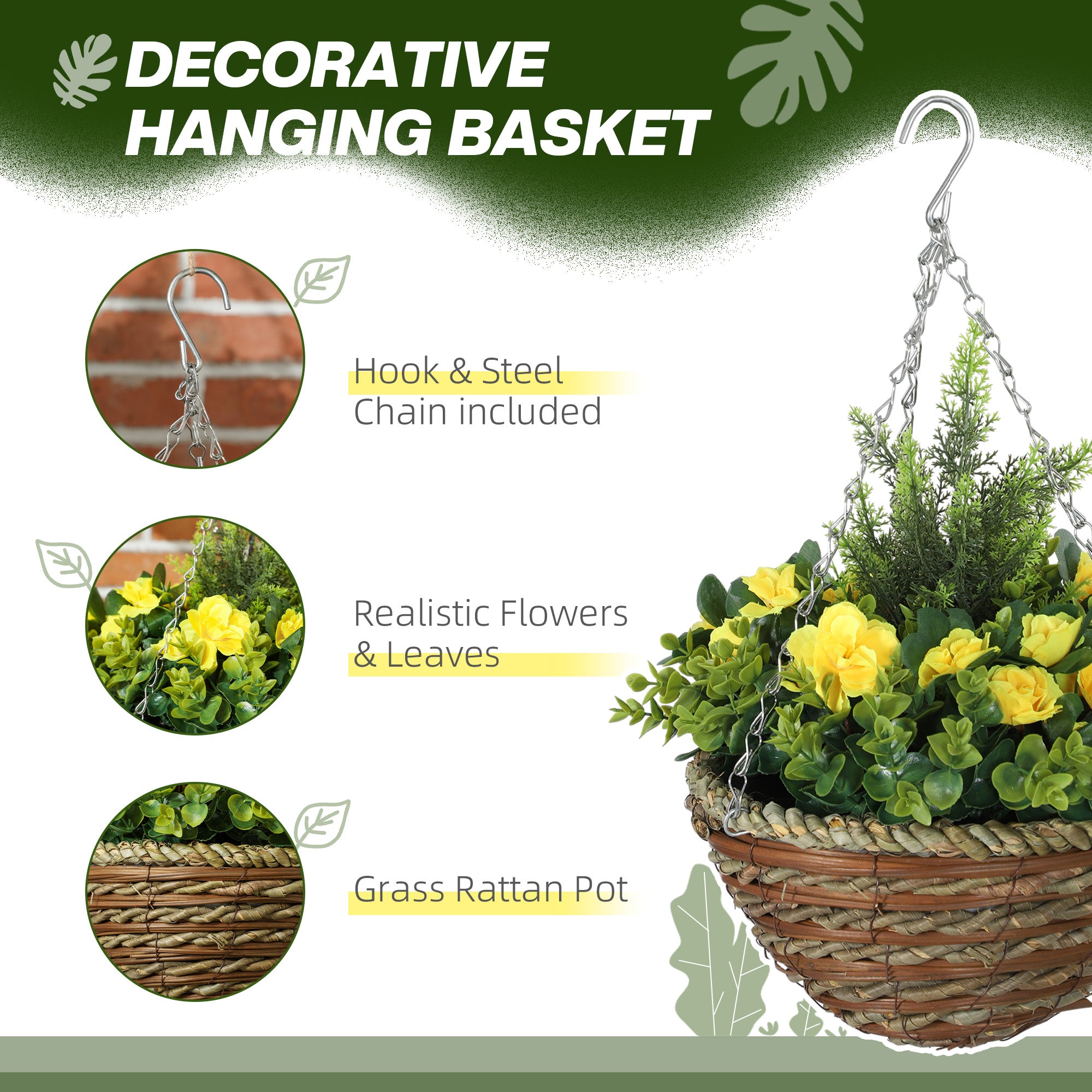 Outsunny Set of Two Hanging Lisianthus Flower Pots - Yellow/Green