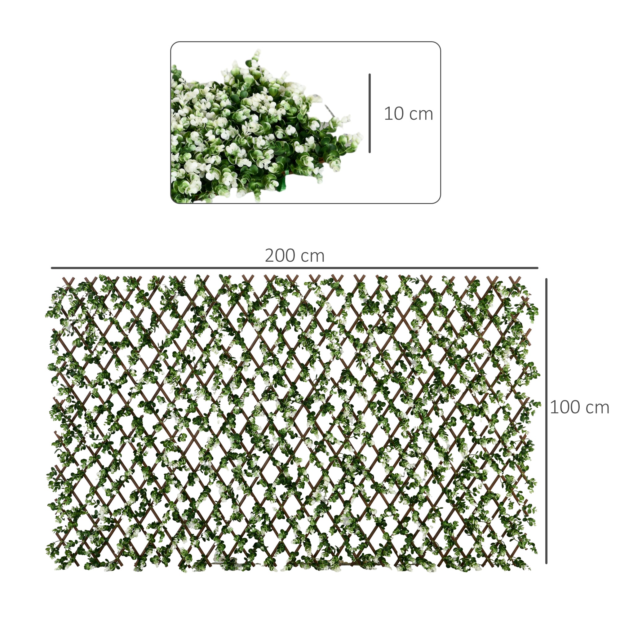 Outsunny 2pc Expanding Garden Trellis, 2 x 1m Faux Decorative Privacy Fence with Artificial Leaves, Privacy Screen Greenery Walls for Garden Balcony, Eucalyptus Leaves