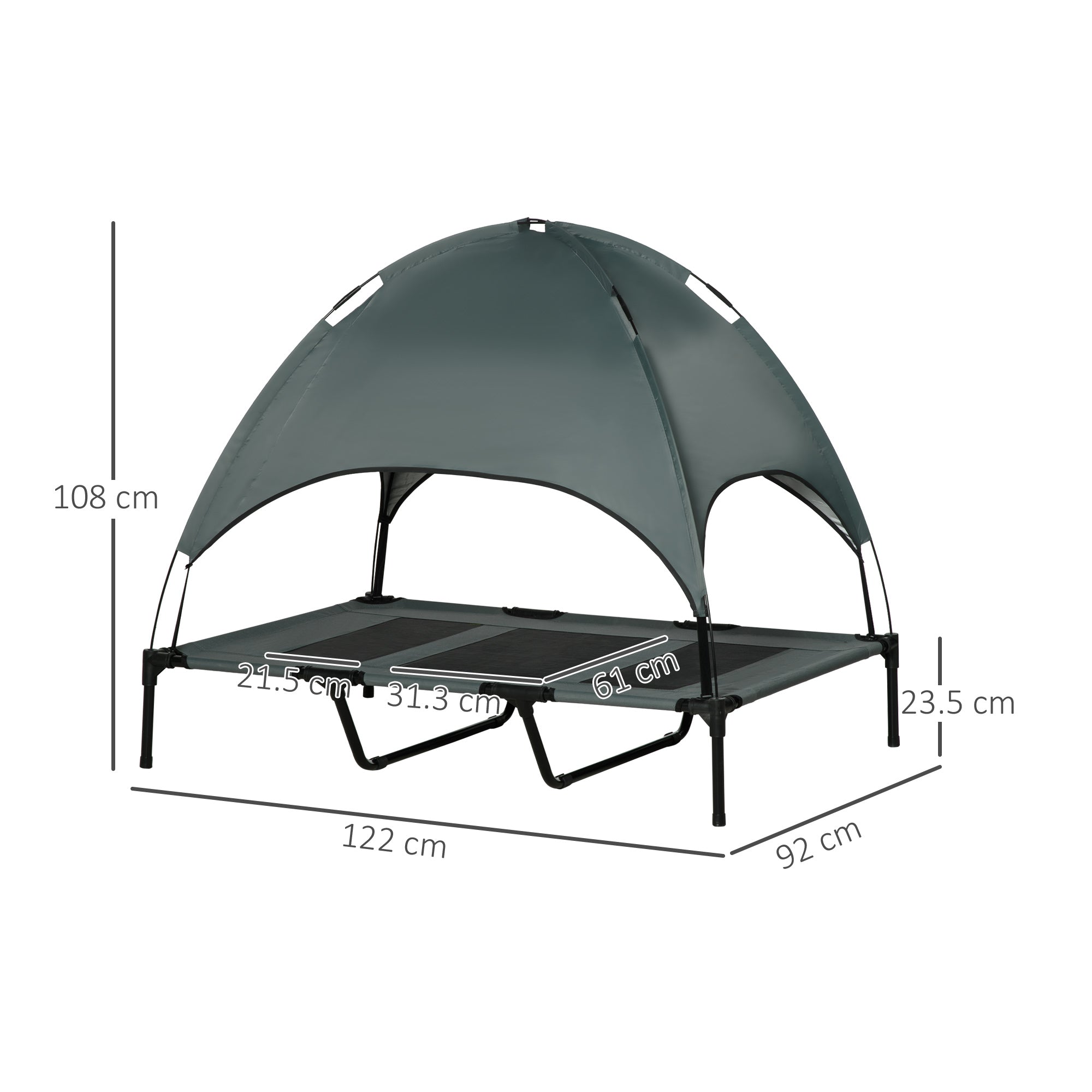 PawHut Raised Dog Bed Waterproof Elevated Pet Cot with Breathable Mesh UV Protection Canopy Grey, for XL Dogs, 122 x 92 x 108cm - North Peak Garden Furniture