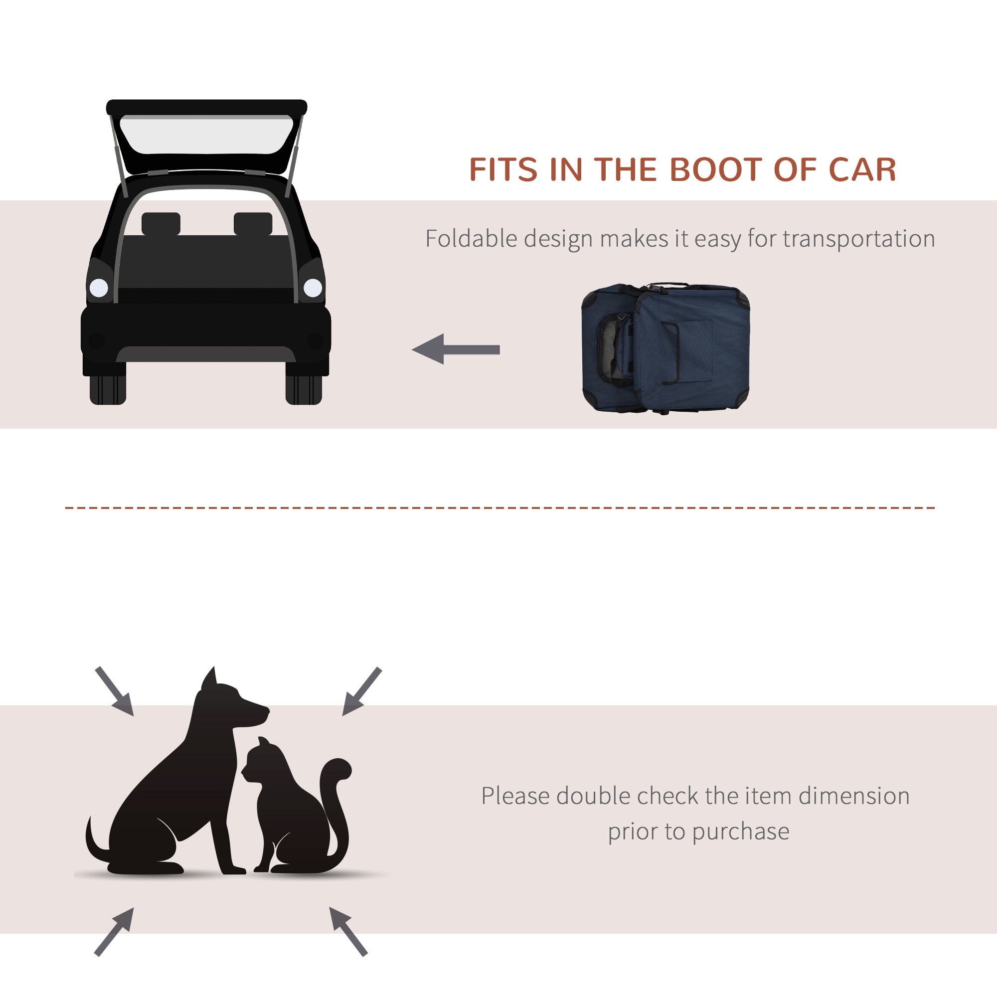 PawHut Foldable Pet Carrier for Small and Miniature Dogs, Portable Cat Carrier Soft Side Pet Travel Crate with Removable Mat, Storage Bags, Breathable Mesh 60 x 41.5 x 41cm - Dark Blue - North Peak Garden Furniture