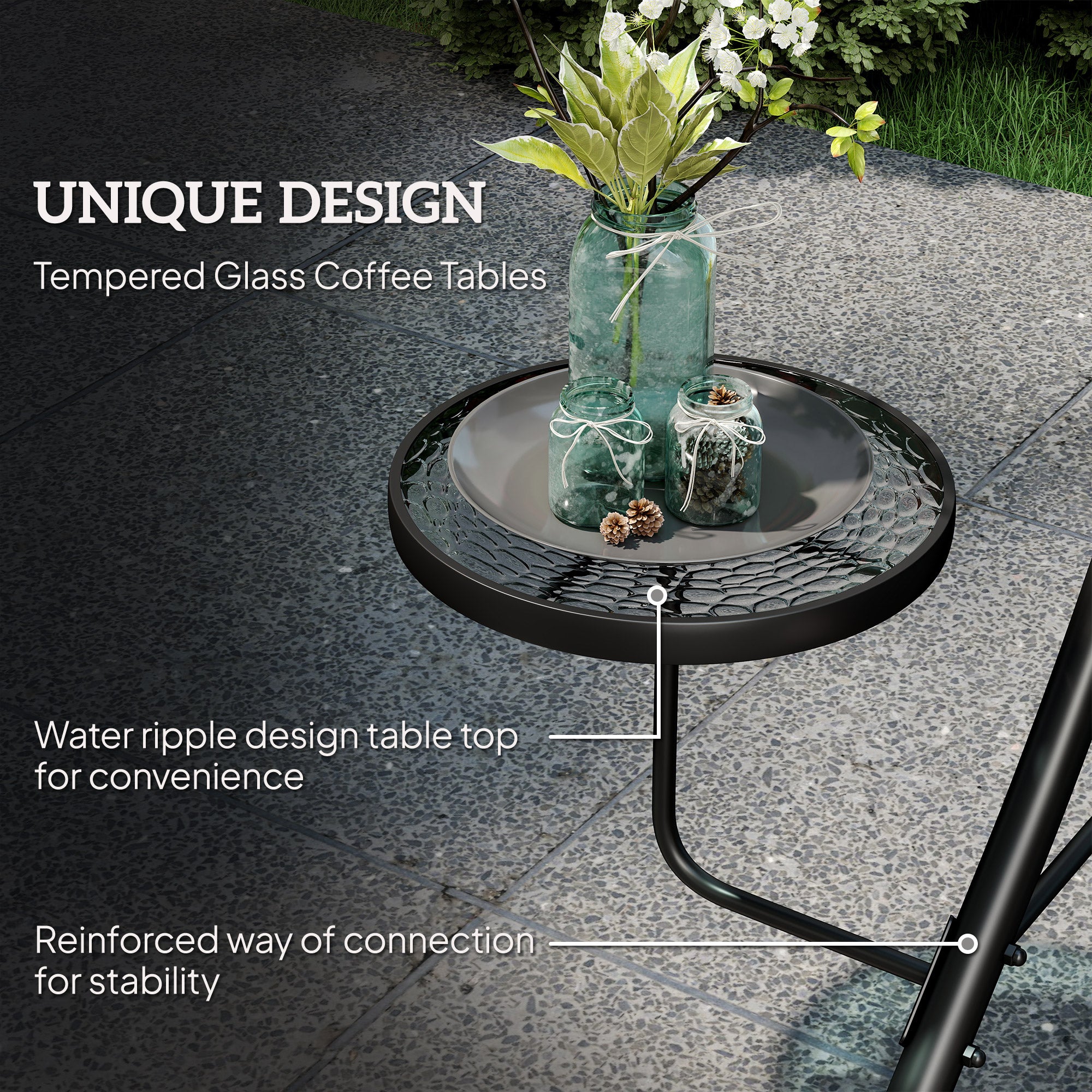 Outsunny Three-Seater Garden Swing, with Adjustable Canopy - Black/Grey