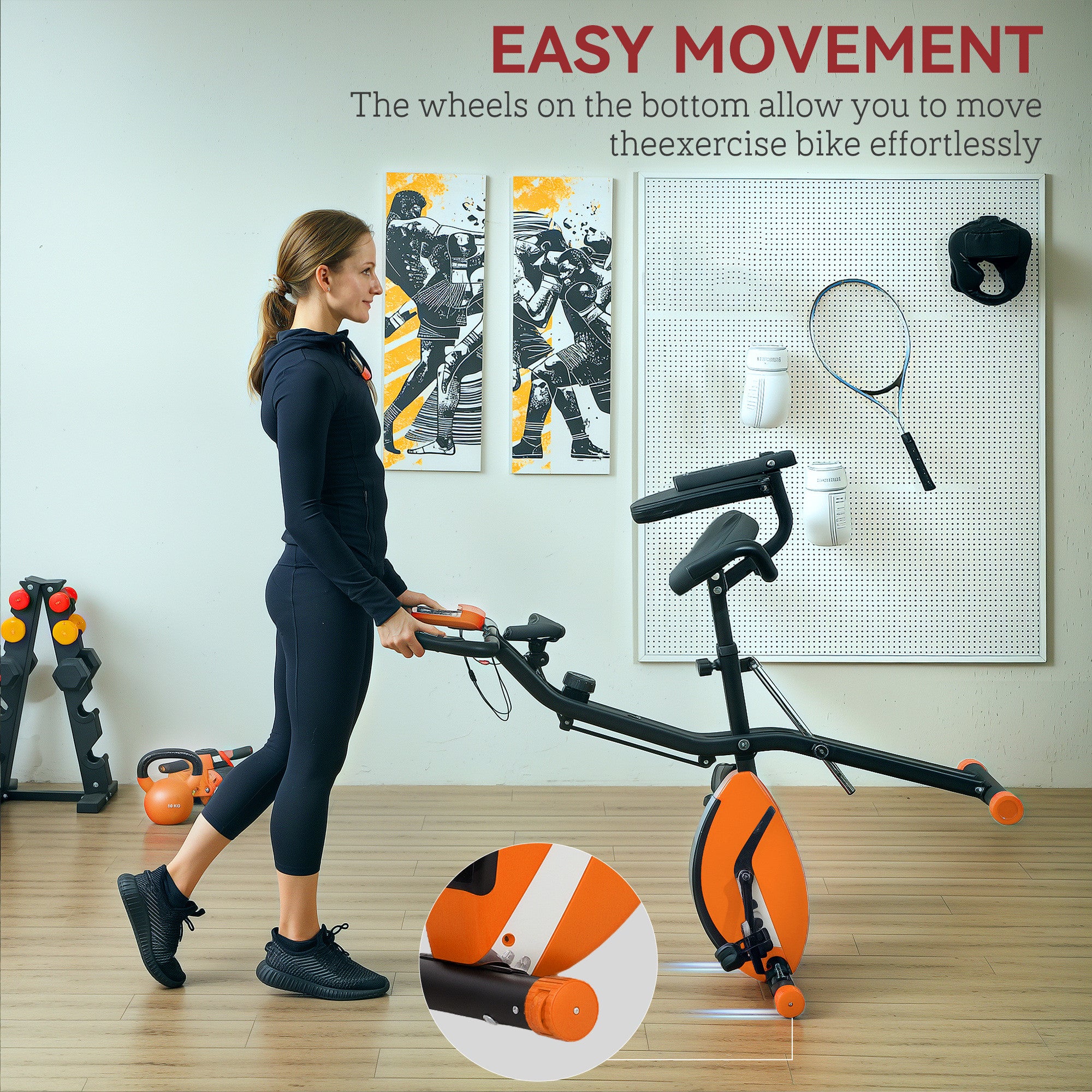 SPORTNOW 5-In-1 Folding Exercise Bike with Arm Workout Bands, Quiet 8-Level Magnetic Resistance Foldable Exercise Bike with LCD, Tablet Holder, Hand Pulse Sensor for Home Use Indoor Cycling, Orange - North Peak Garden Furniture
