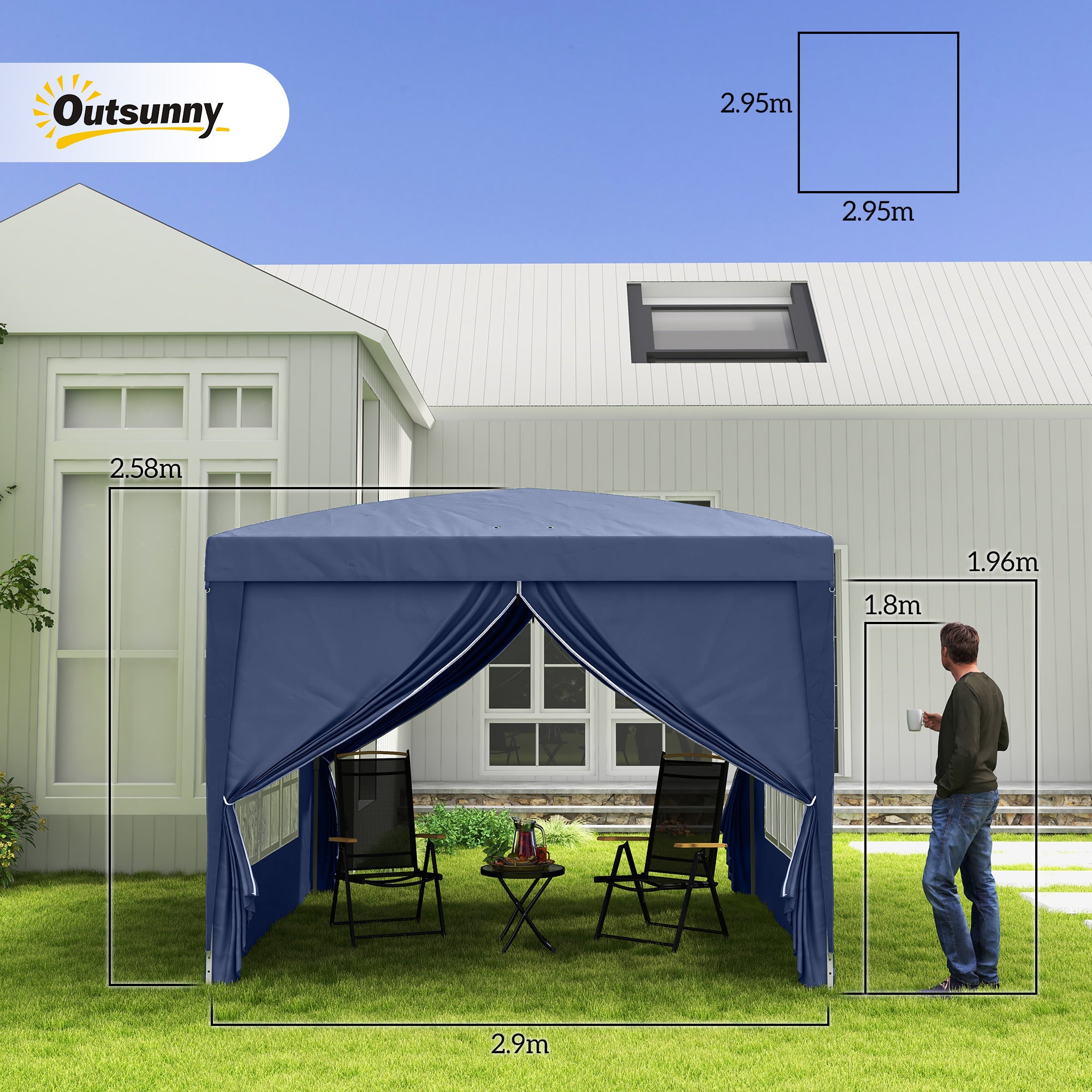 Outsunny 3 x 3(m) Pop Up Gazebo, Water and UV Resistant Party Tent Camping Canopy Marquee with Carry Bag, Blue - North Peak Garden Furniture