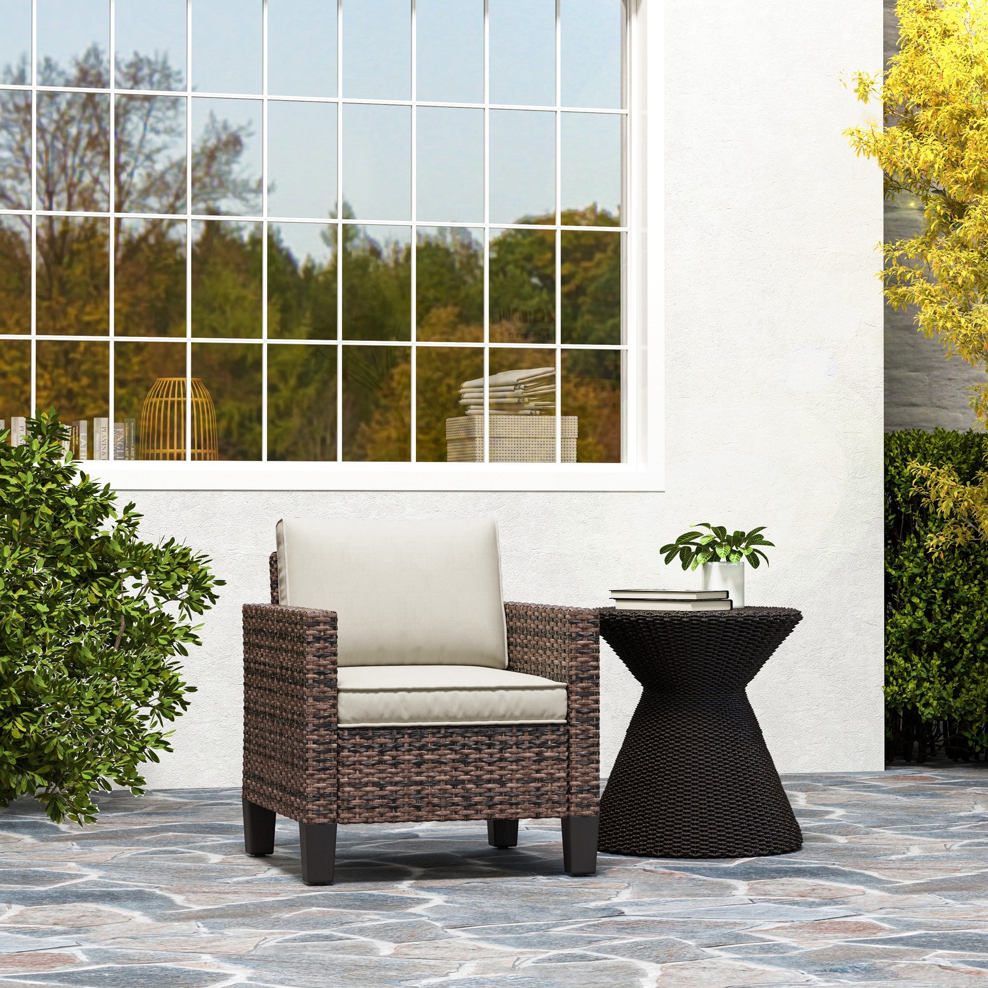 Outsunny Single Rattan Armchair, with Cushions - Brown - North Peak Garden Furniture