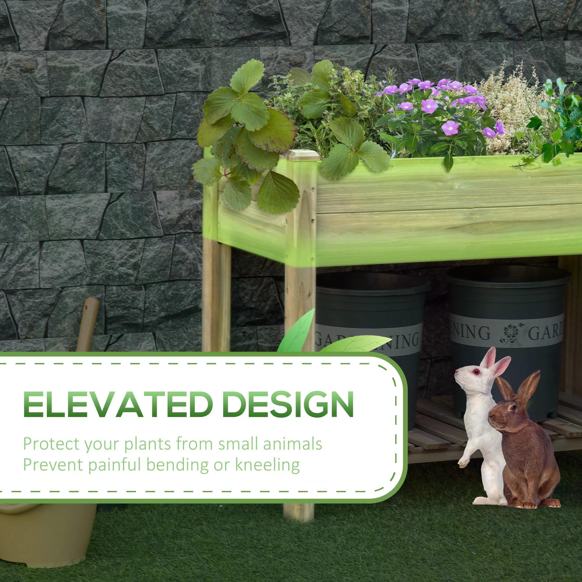 Outsunny Garden Wooden Planters， Raised Garden Bed with Legs and Storage Shelf Elevated Wooden Planter Box