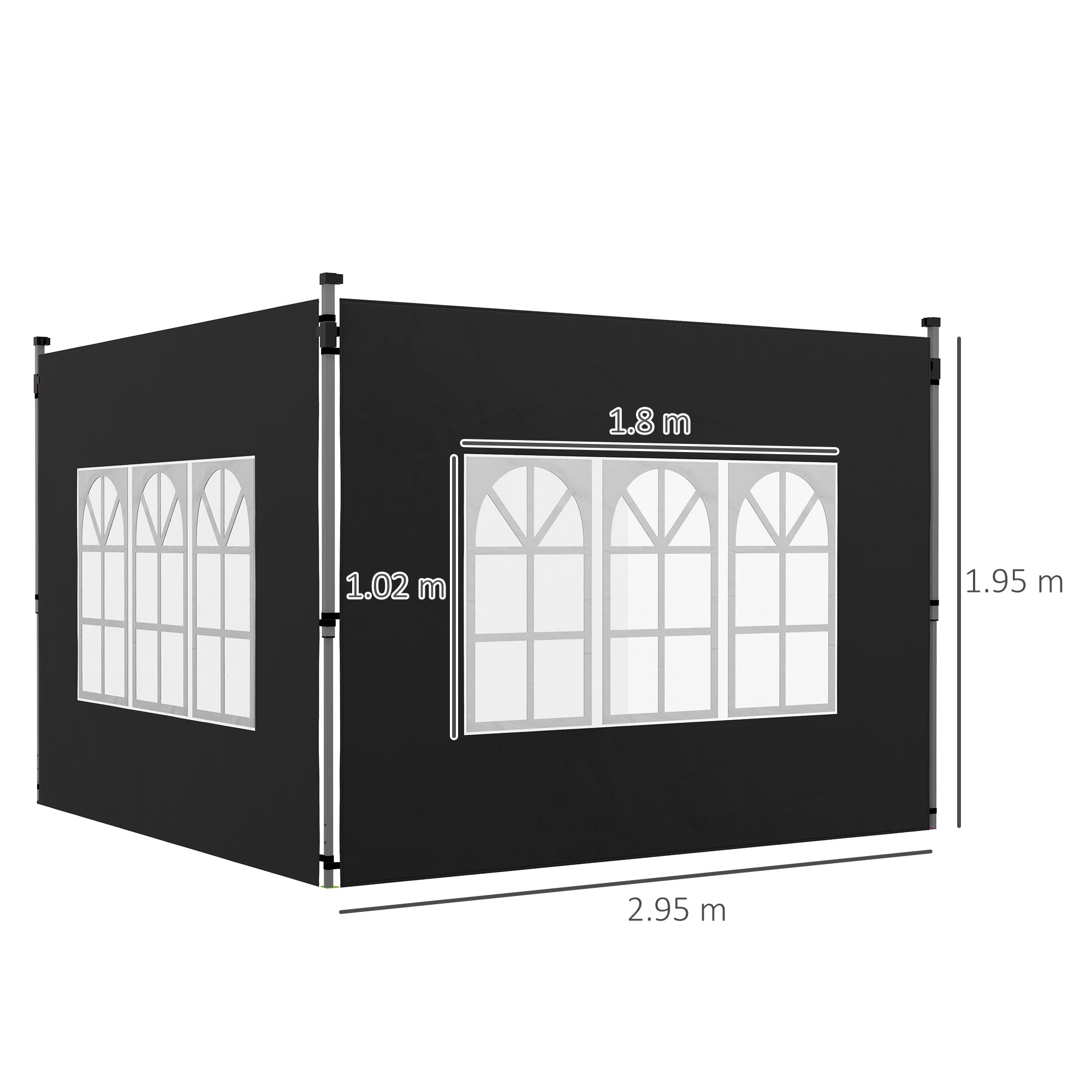 Outsunny Gazebo Side Panels, Sides Replacement with Window for 3x3(m) or 3x4m Pop Up Gazebo, 2 Pack, Black - North Peak Garden Furniture