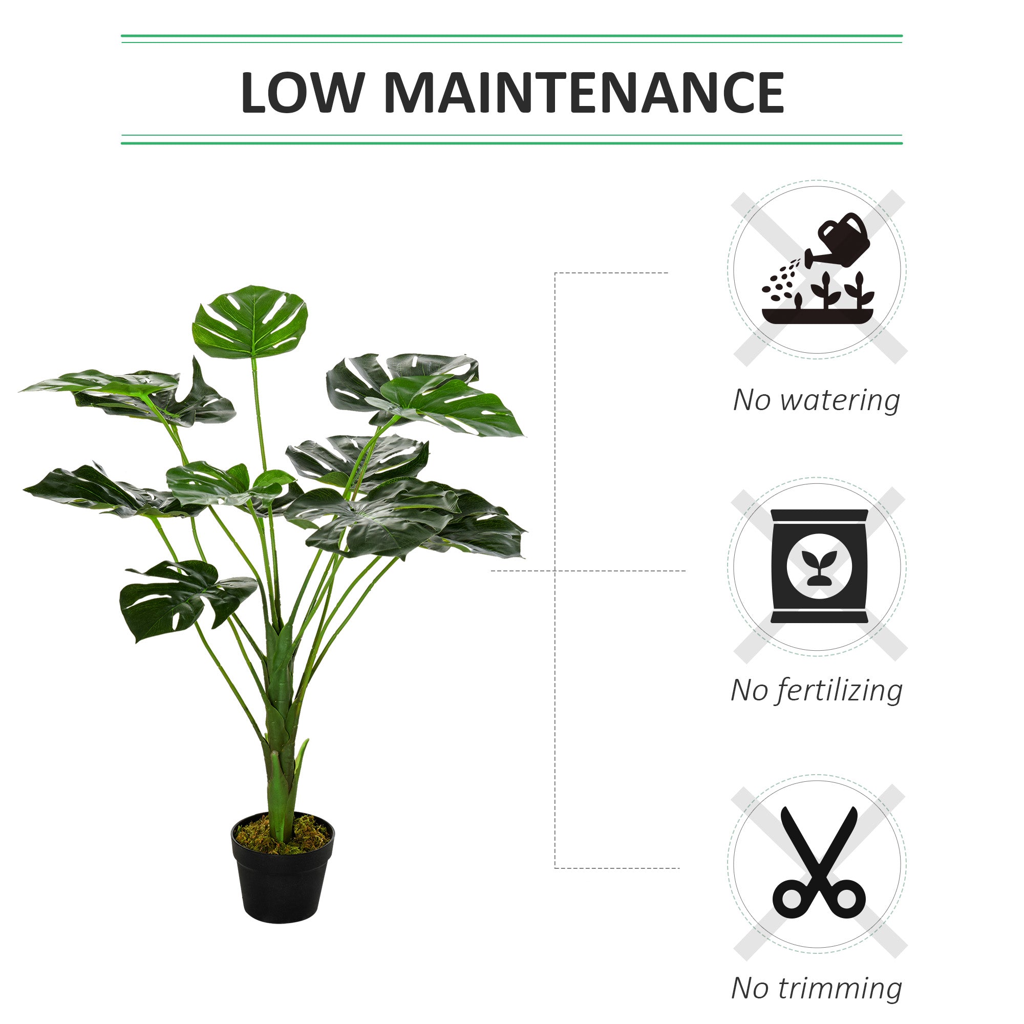 Outsunny Artificial Greenery: Lifelike Monstera Deliciosa Plant with 13 Leaves & Pot for Indoor/Outdoor Décor